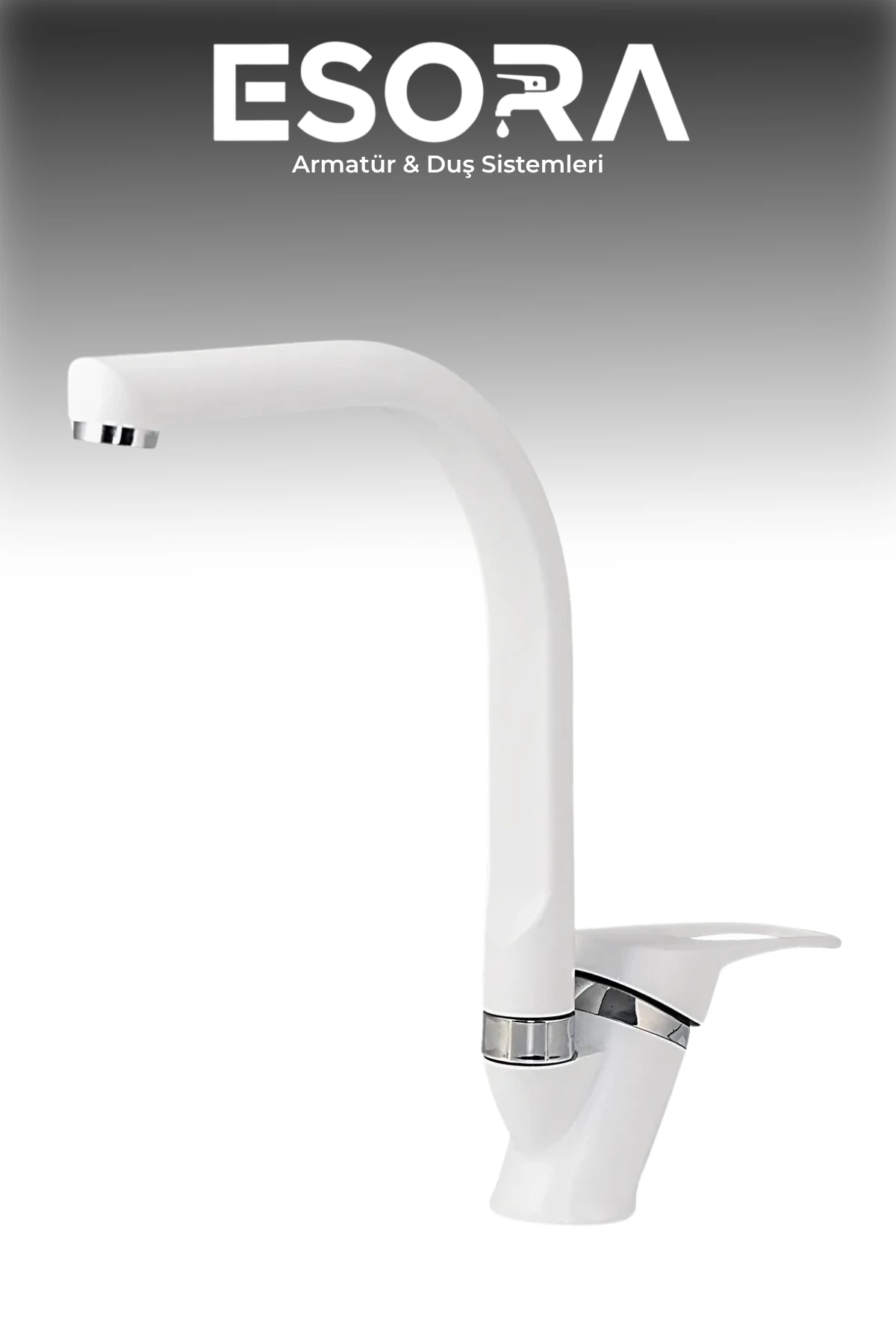 Beyaz Balık Sırtı Mix Mutfak Bataryası Çift Su Girişli Çeşme Eviye Bataryası Mutfak Çeşmesi