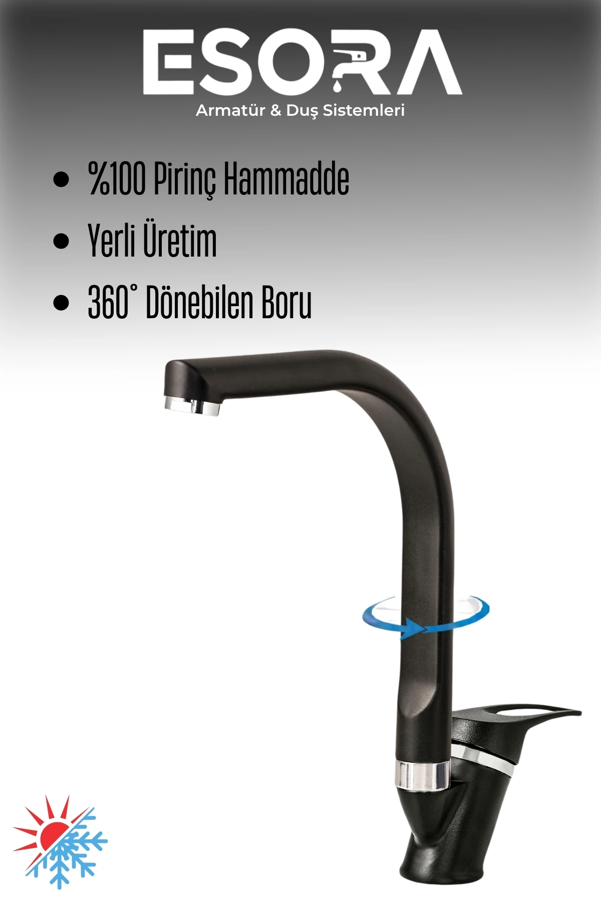 Siyah Balık Sırtı Mix Mutfak Bataryası Filtreli Mutfak Musluğu Eviye Bataryası Çift Su Girişli