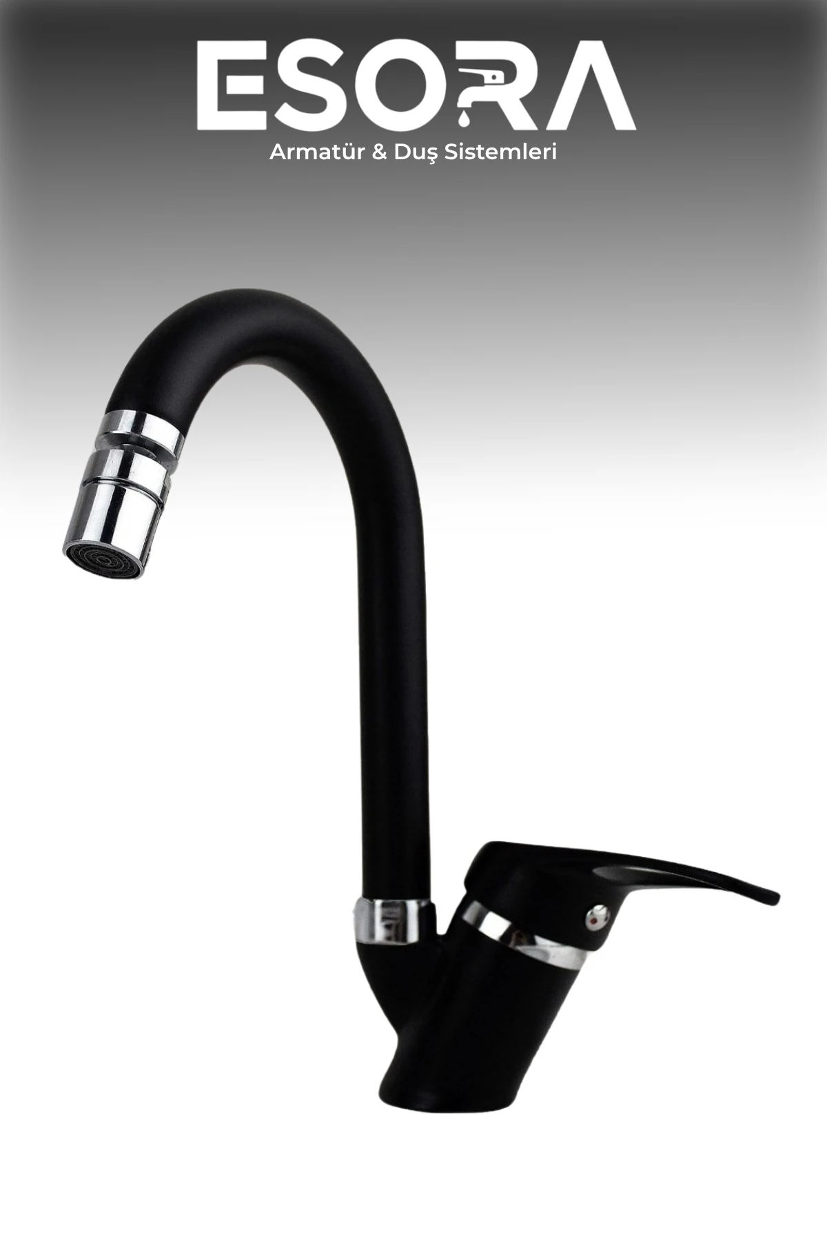 Siyah Baston Borulu Mix Lavabo Bataryası Çift Su Girişli Perletörlü Musluk Çeşme 2 Yıl Garanti