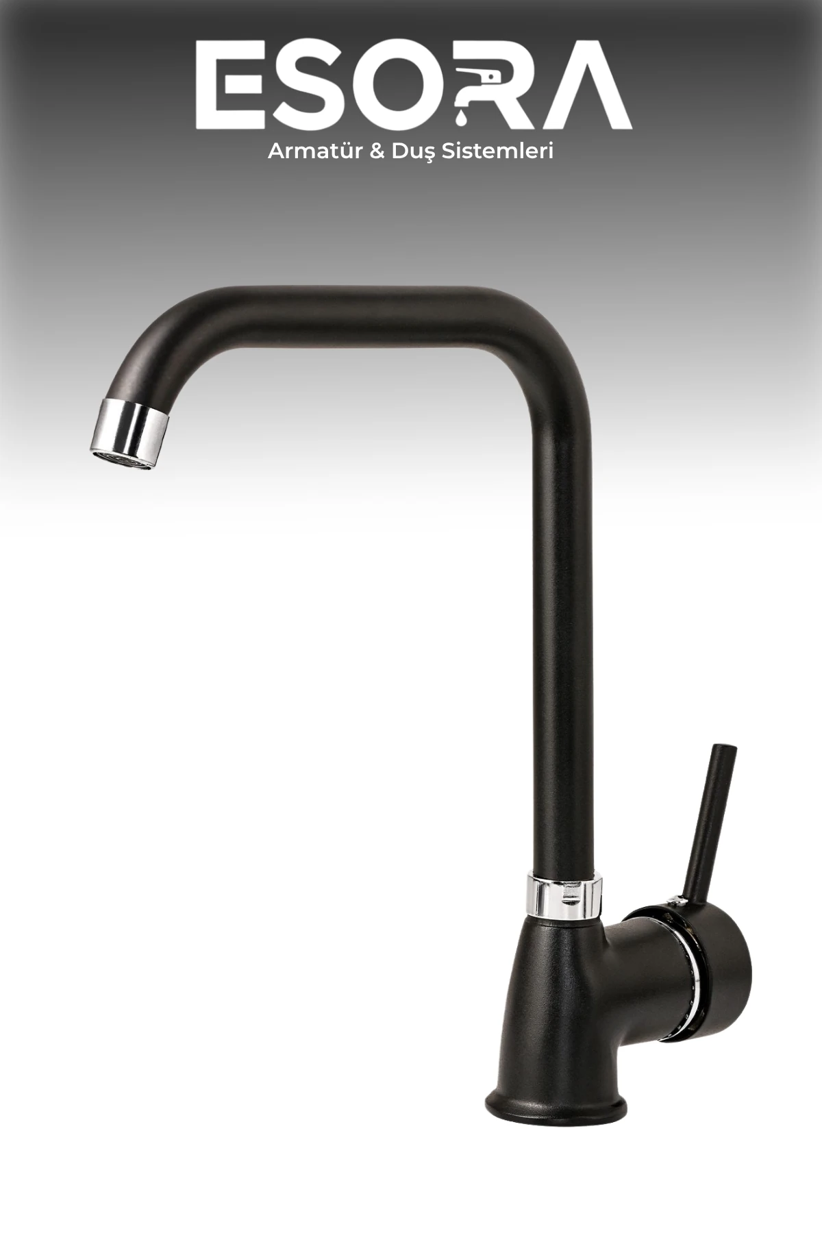 Siyah Köşe Borulu Delta Mutfak Bataryası Musluğu Eviye Bataryası Çift Su Girişli 2 Yıl Garantili