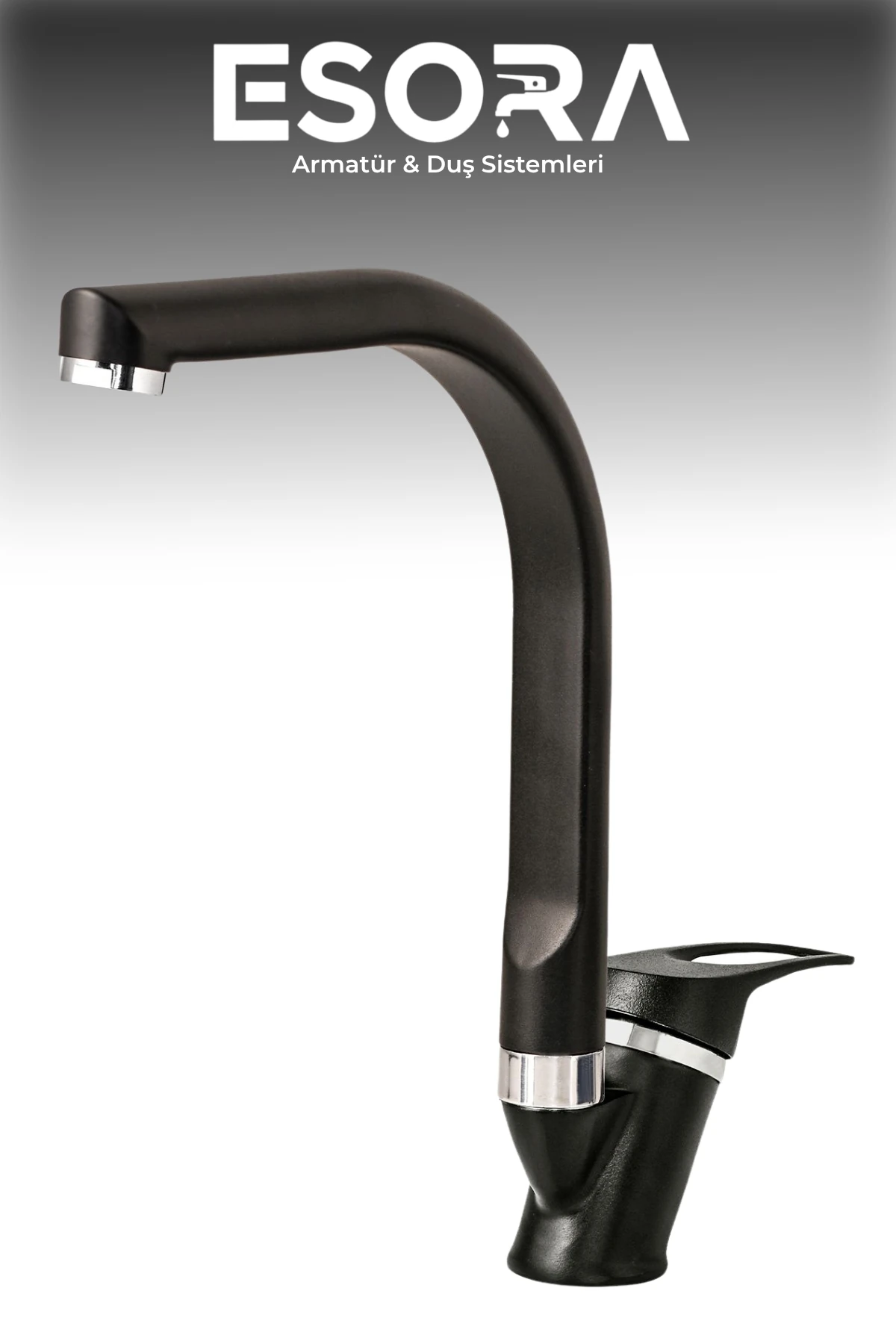 Siyah Balık Sırtı Mix Mutfak Bataryası Filtreli Mutfak Musluğu Eviye Bataryası Çift Su Girişli