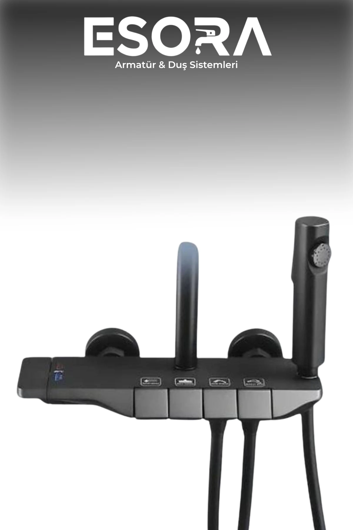 Piyano 5 Fonksiyonlu Gri Banyo Bataryalı Robot Duş Seti Tepe Duşu Duş Seti