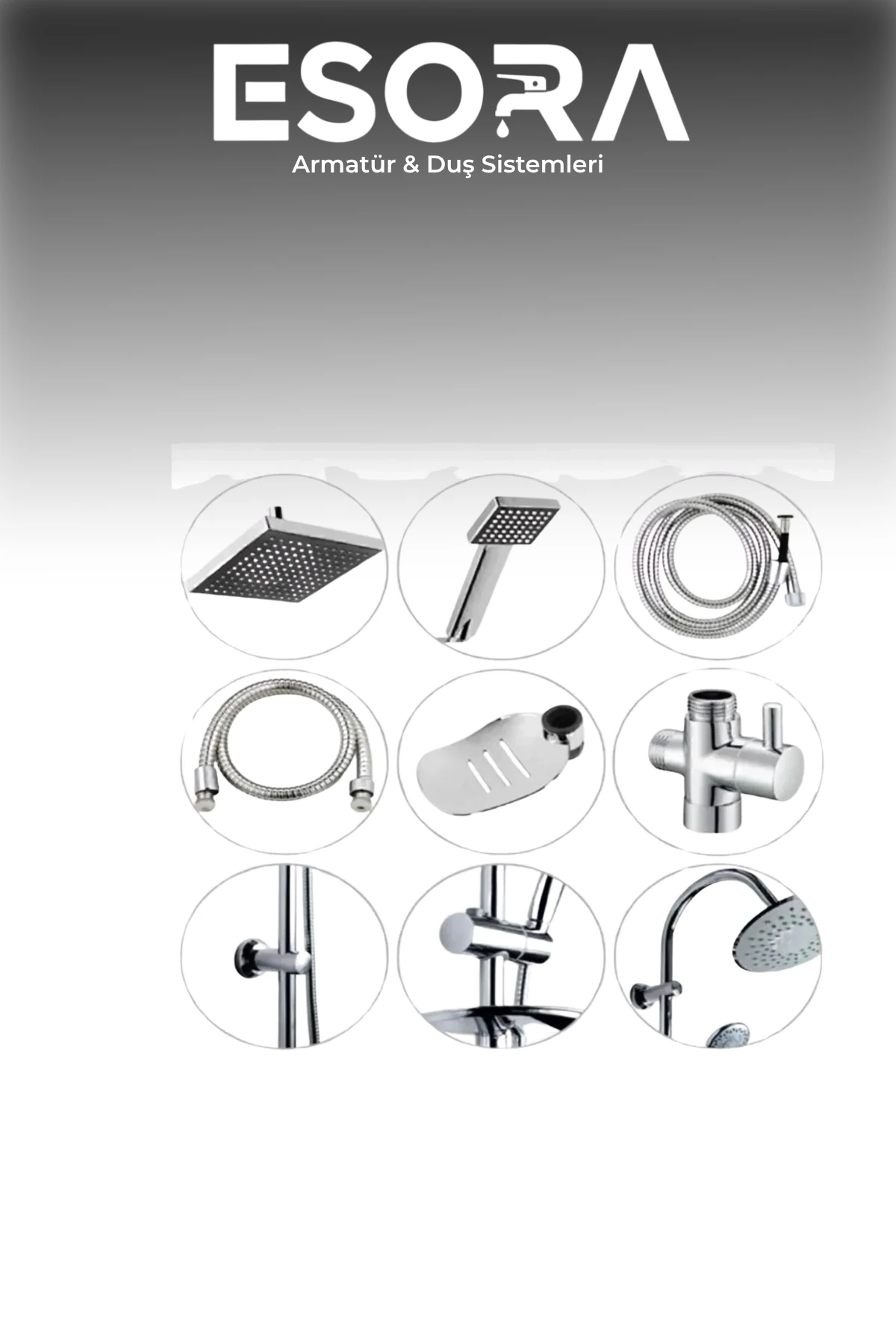 Siyah Krom Başlıklı Kare Robot Tepe Yağmurlama Duş Seti