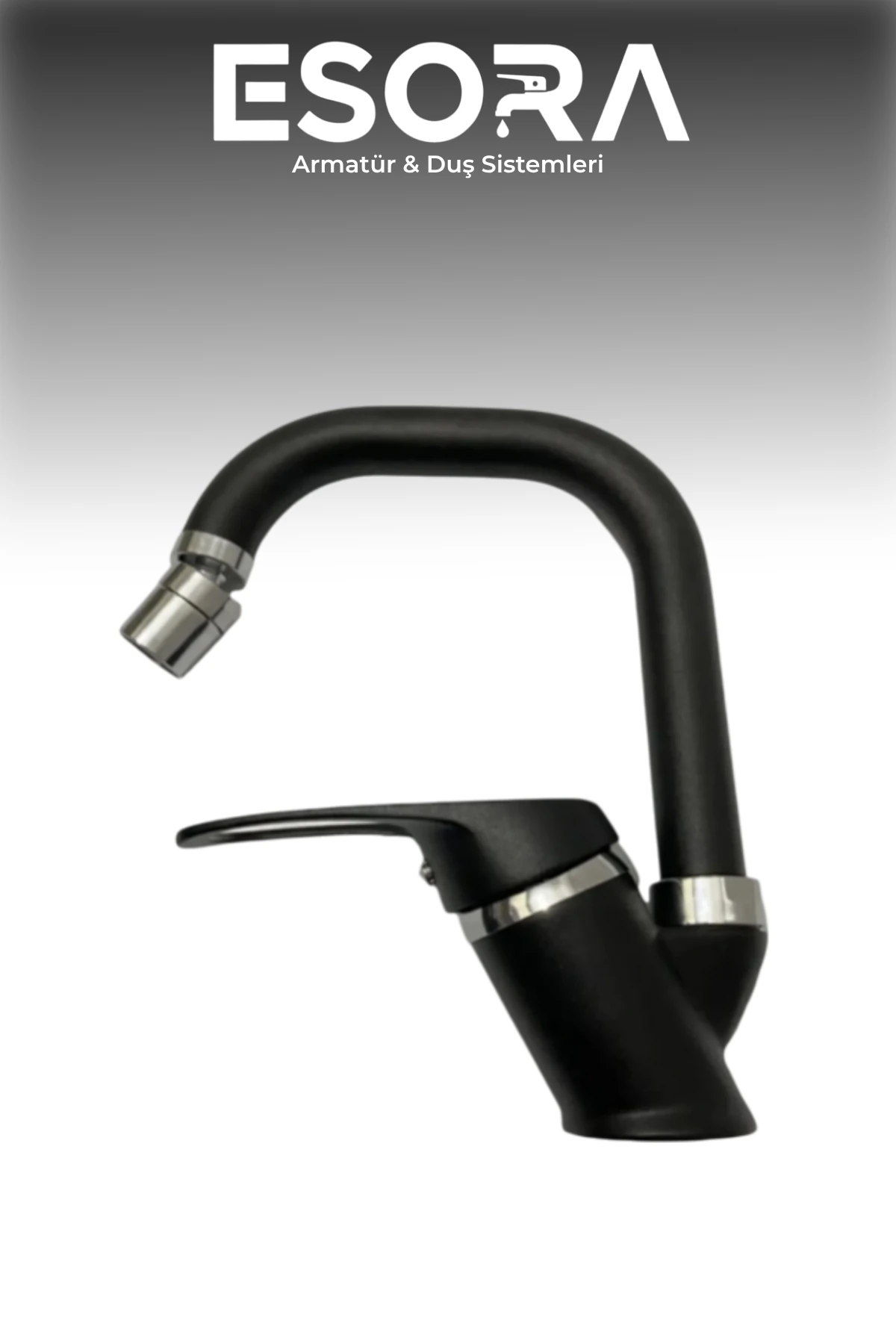 Siyah Krom Köşe Borulu Oynar Uçlu Lavabo Bataryası