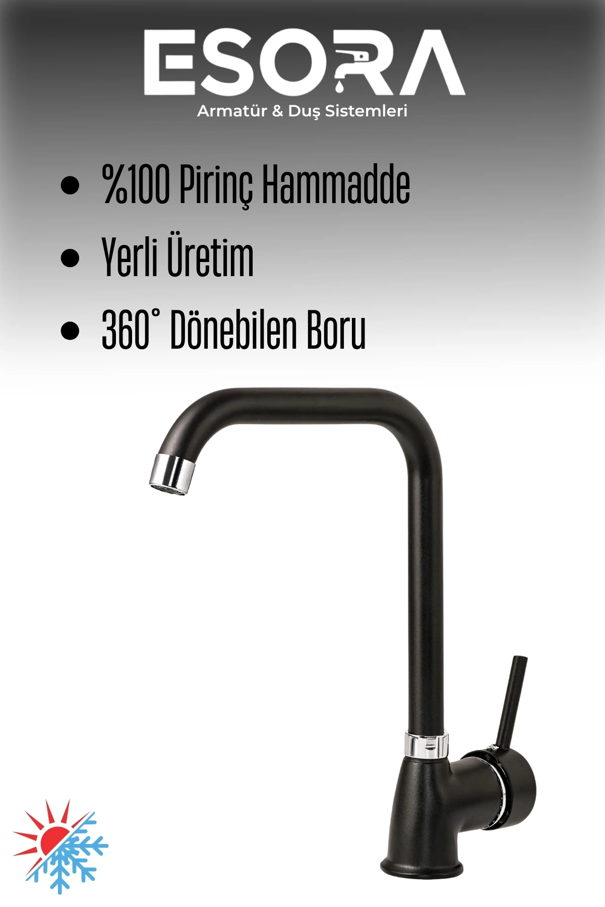 Siyah Köşe Borulu Delta Mutfak Bataryası Musluğu Eviye Bataryası Çift Su Girişli 2 Yıl Garantili