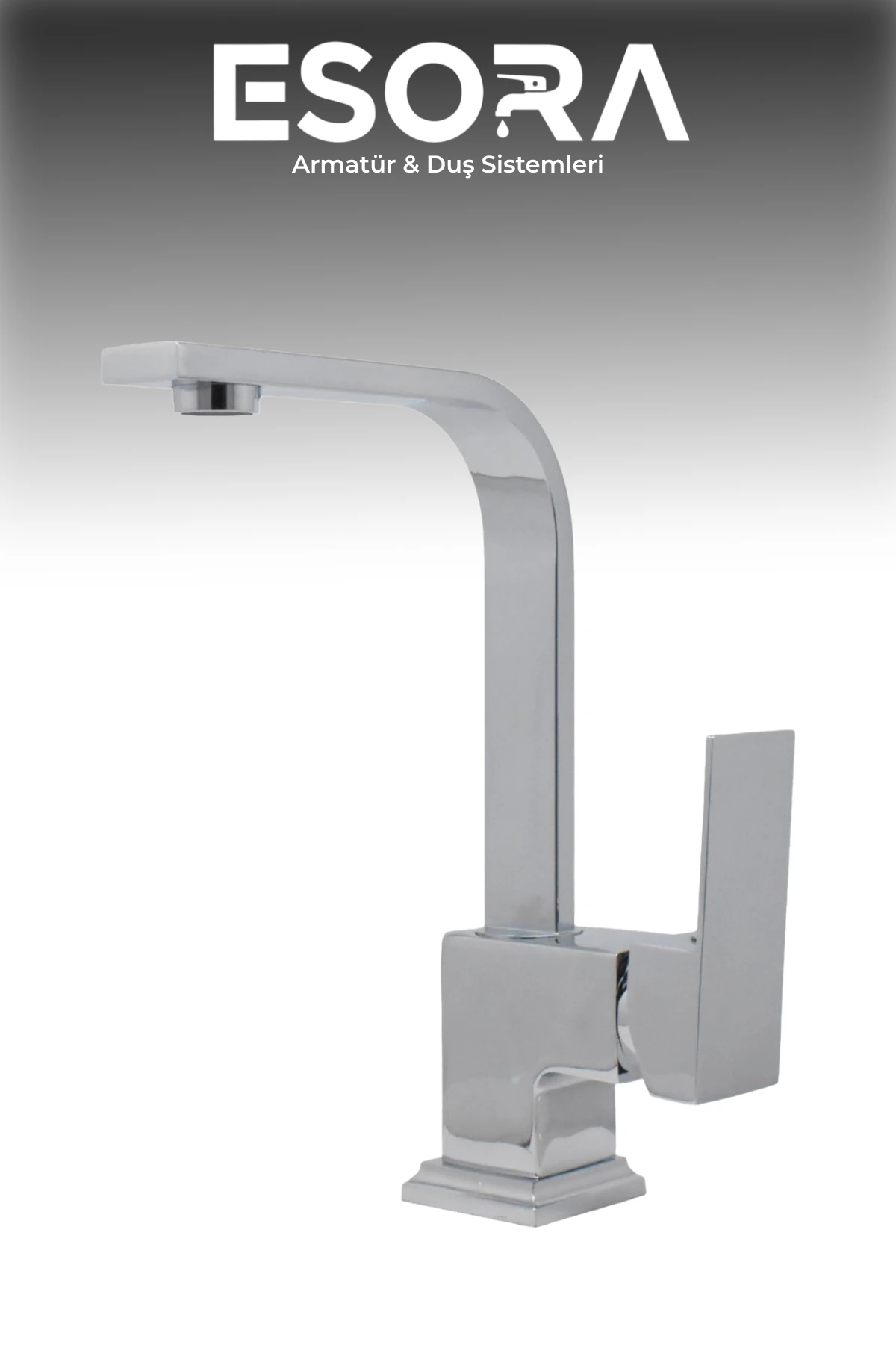 Krom Kare Kuğu Lavabo Bataryası 360° Döner Borulu