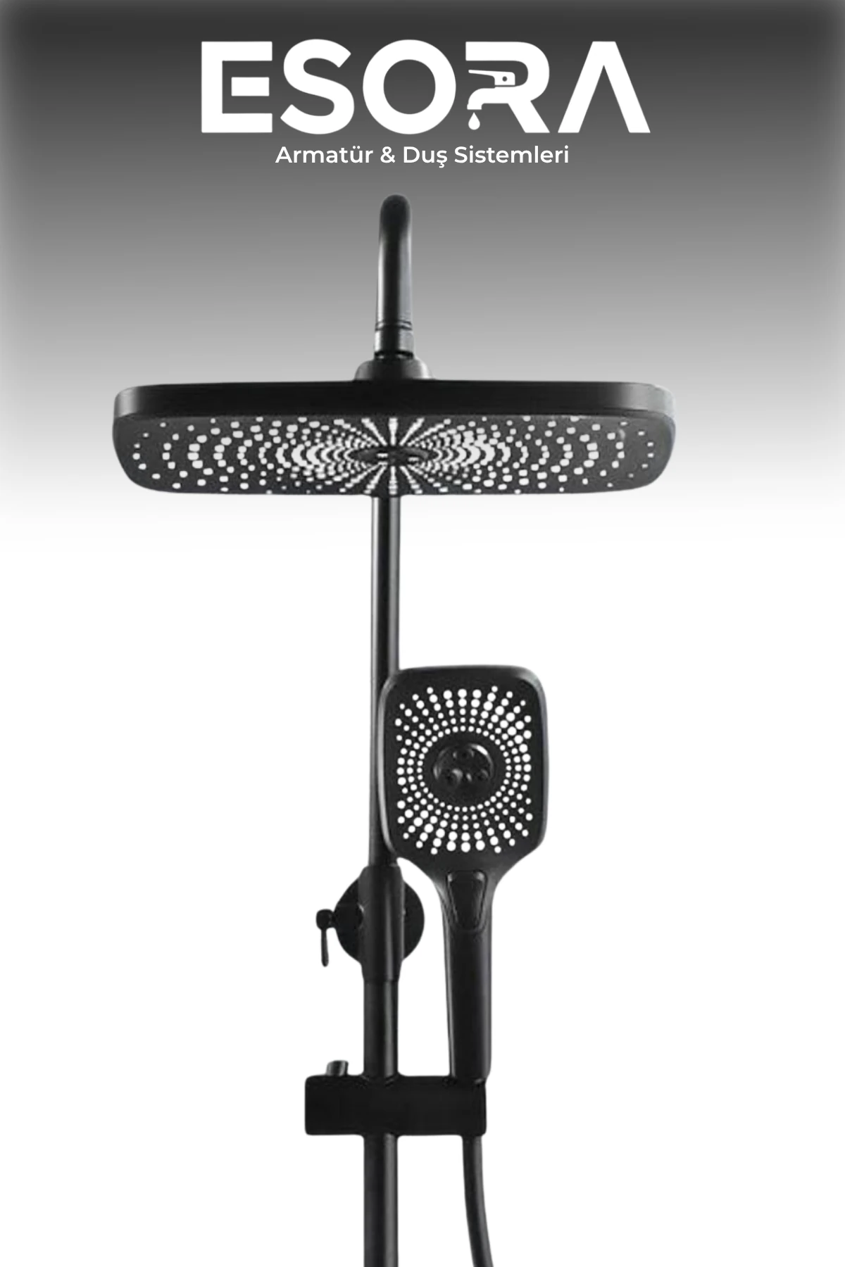 Piyano 5 Fonksiyonlu Gri Banyo Bataryalı Robot Duş Seti Tepe Duşu Duş Seti