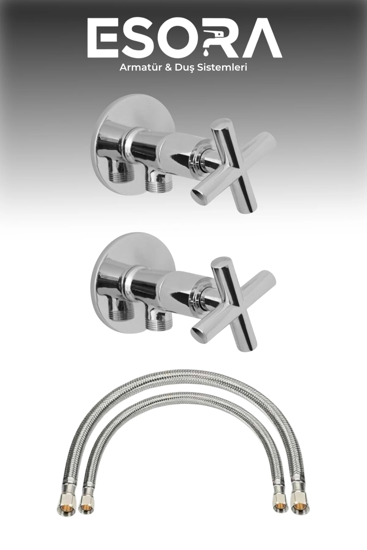 Krom Lüx 2 Adet Koç Taharet Musluğu + 2 Adet Flex Bağlantı Hortumu