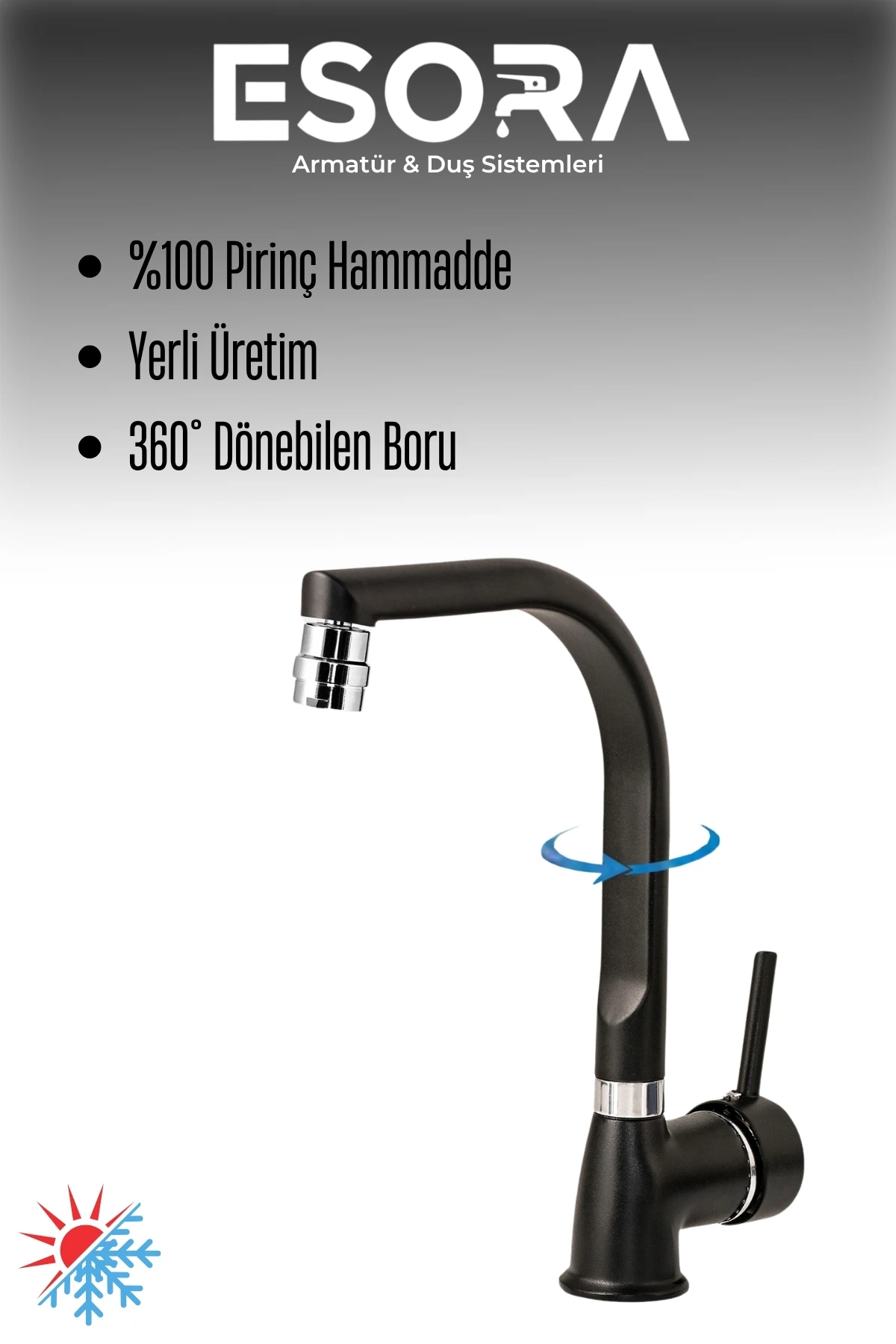 Siyah Balık Sırtı Delta Mutfak Bataryası Oynar Başlıklı Mutfak Musluğu Çift Su Girişli 2 Yıl Garanti