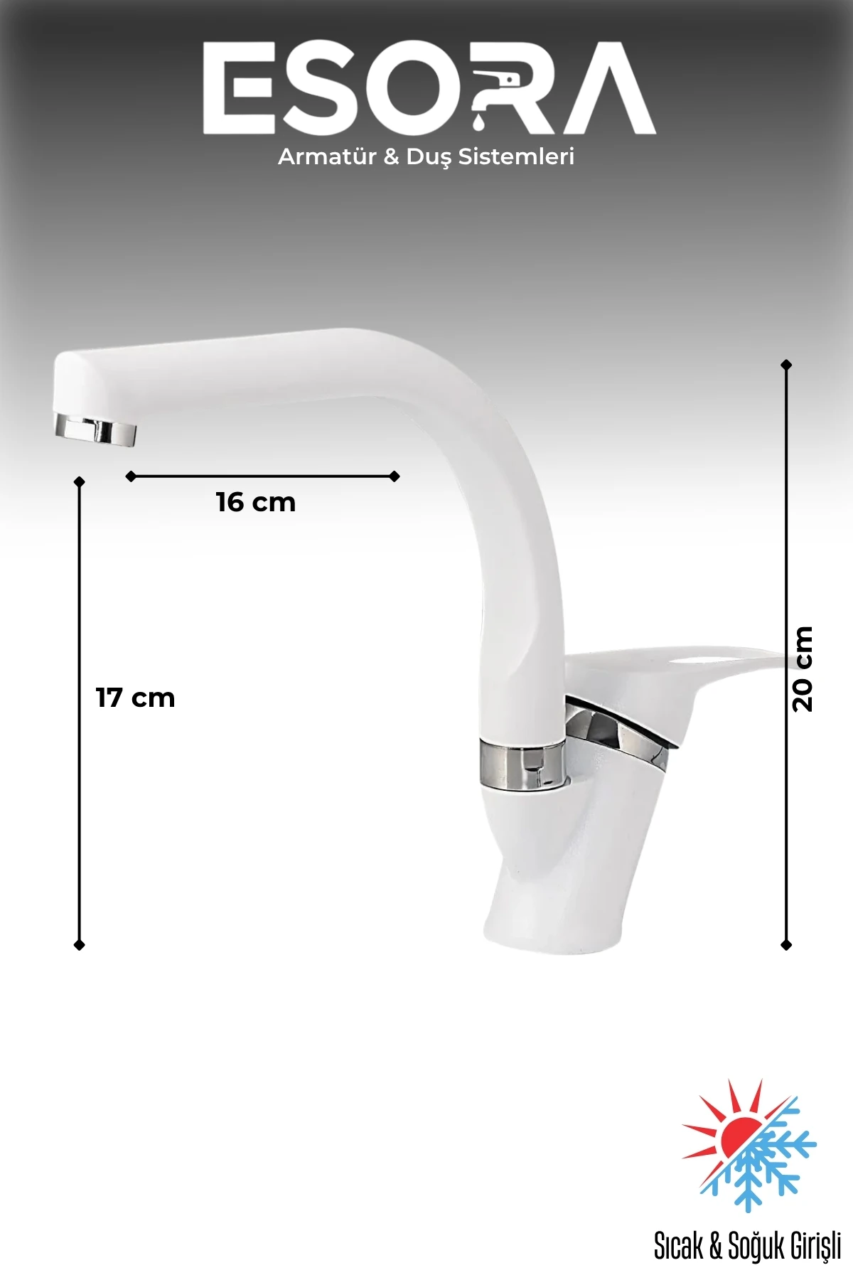 Beyaz Balık Sırtı Mix Lavabo Bataryası Çift Su Grişli Çeşme Banyo Musluğu Çeşmesi 2 Yıl Garantili