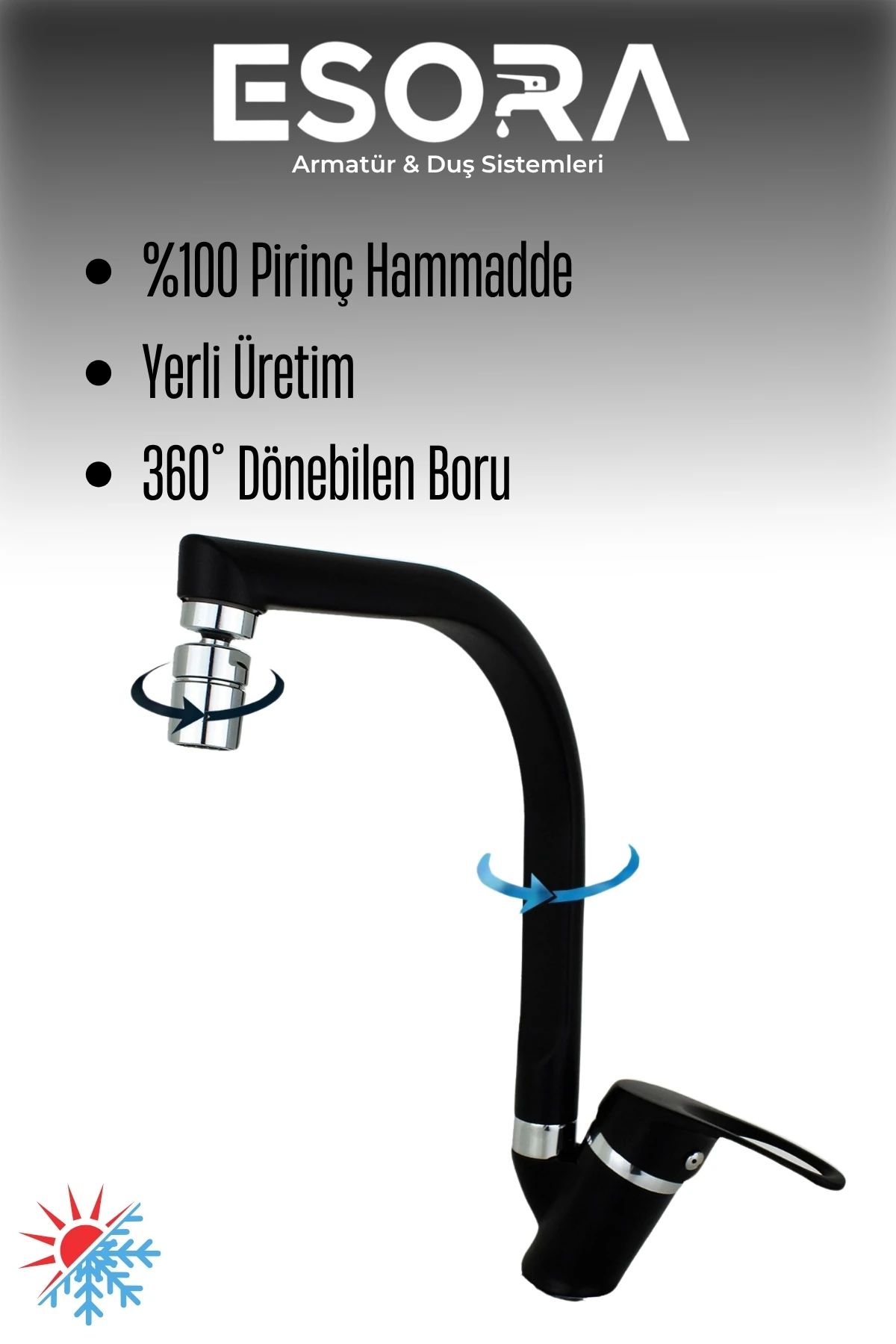 Siyah Krom Balık Sırtı Mix Lavabo Bataryası 2 Yıl Garantili Sıcak Soğuk Aç Kapa Musluk Çeşme