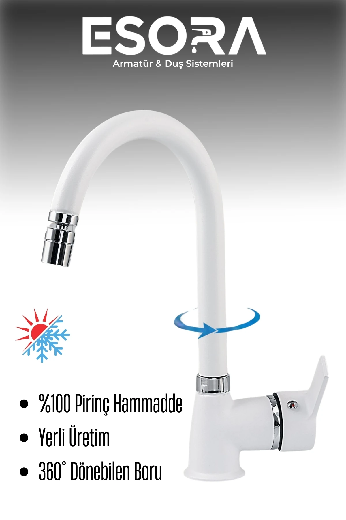 Beyaz Krom Delta Eviye Batarya Oynar Başlıklı Mutfak Bataryası Çift Su Girişli Mutfak Musluğu Çeşme