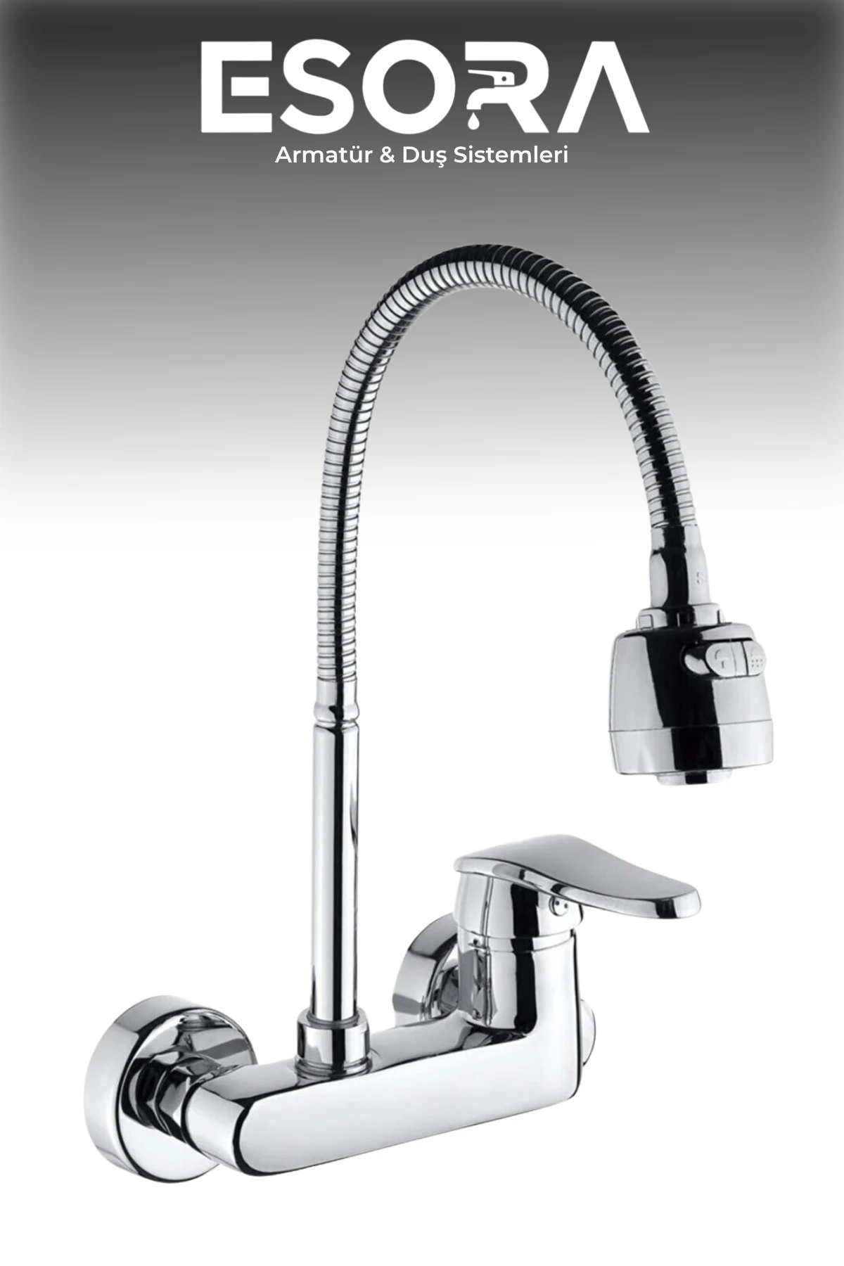 Krom 2 Fonksiyonlu Oynar Borulu Duvardan Mutfak Bataryası Çeşmesi Musluğu