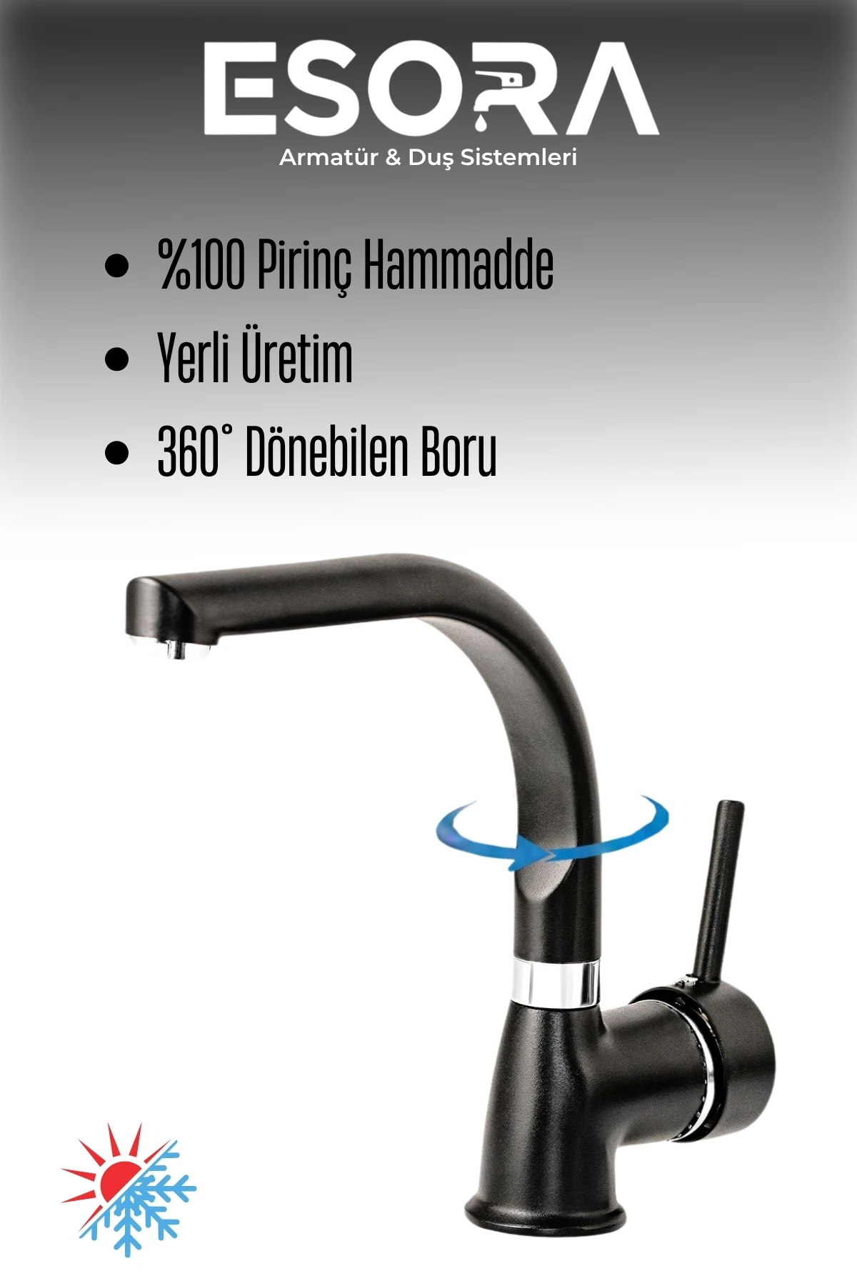 Siyah Krom Balık Sırtı Lavabo Bataryası Banyo Çeşmesi Çift Su Girişli Lavabo Musluğu 2 Yıl Garantili