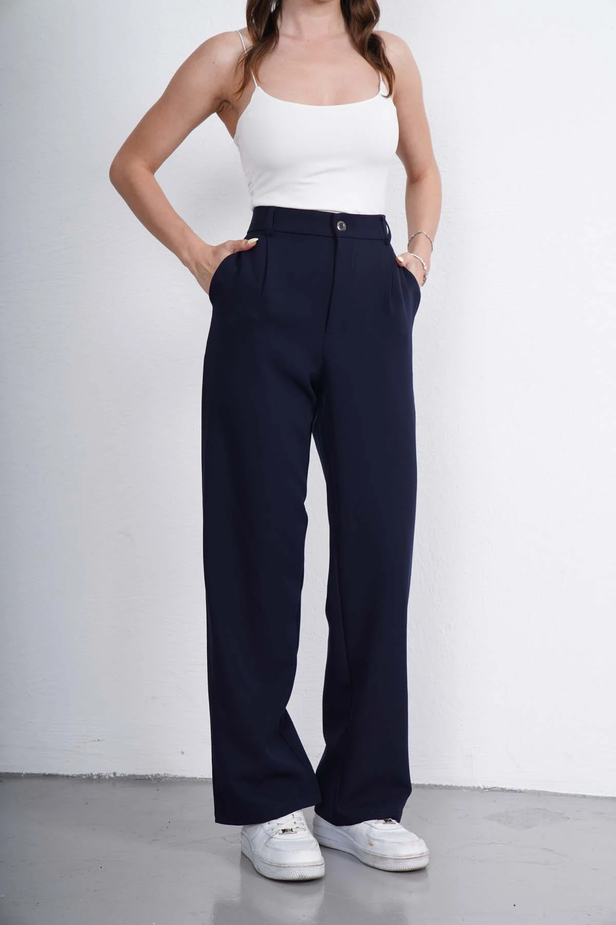 Yüksek Bel Önü Pileli Palazzo Pantolon