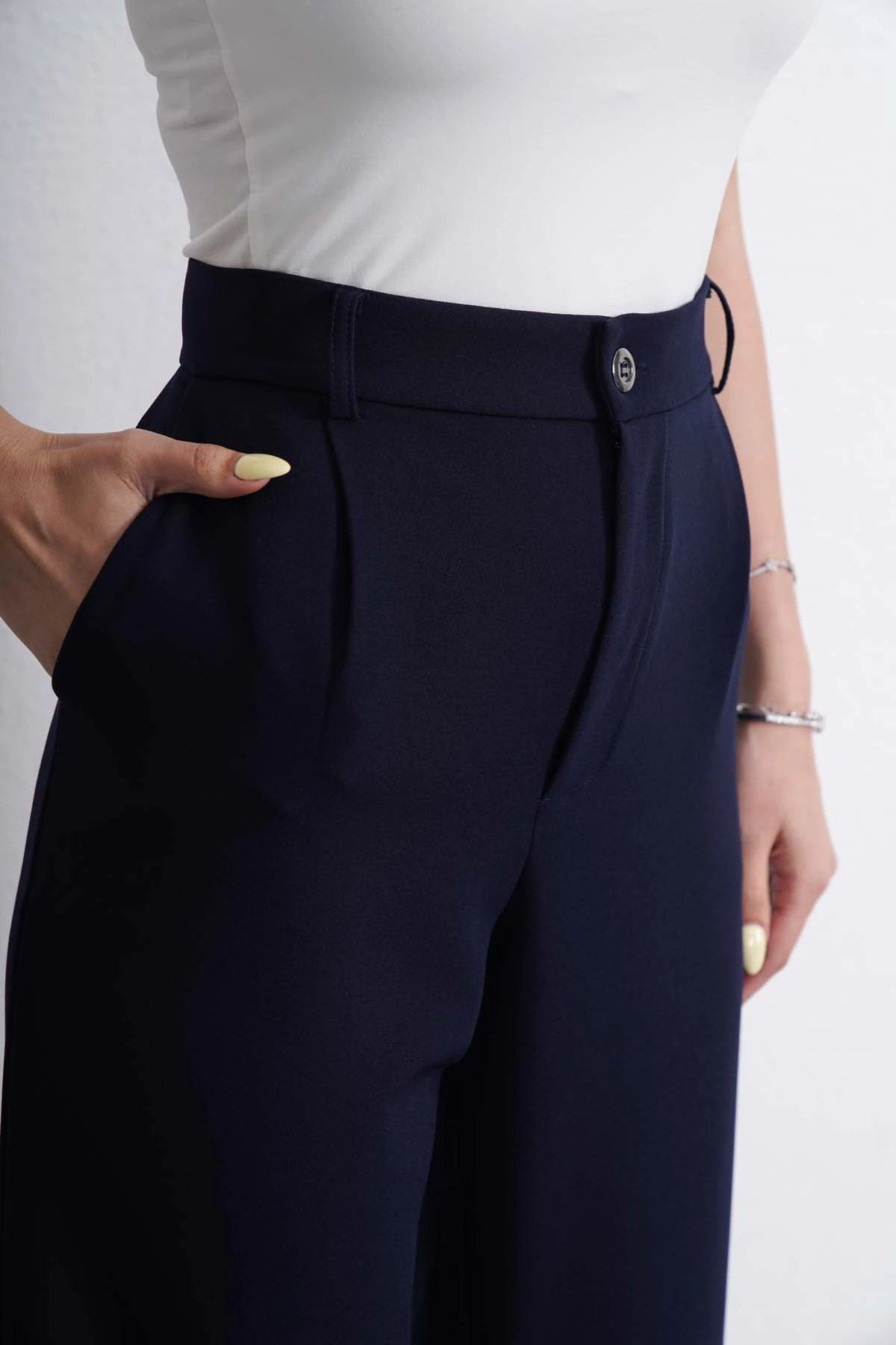 Yüksek Bel Önü Pileli Palazzo Pantolon