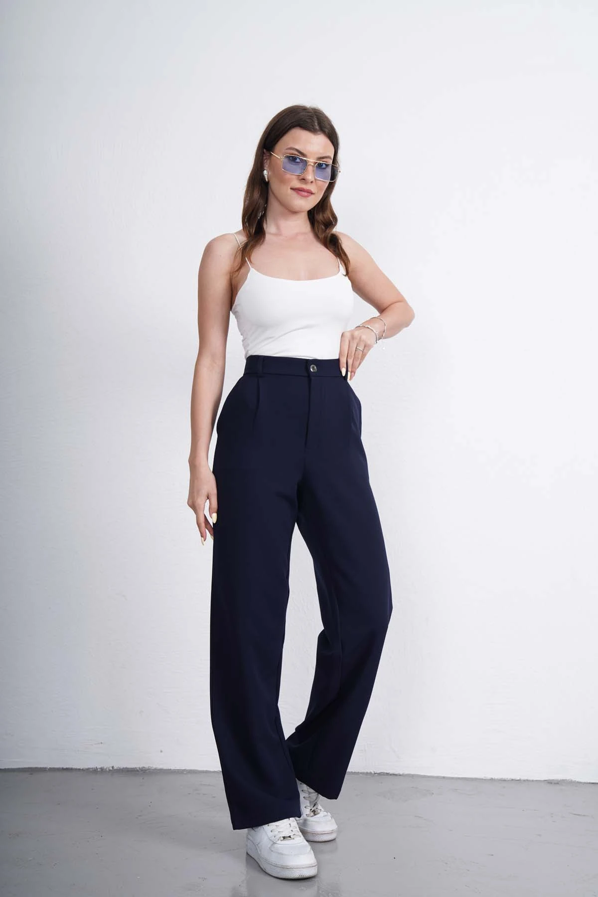 Yüksek Bel Önü Pileli Palazzo Pantolon