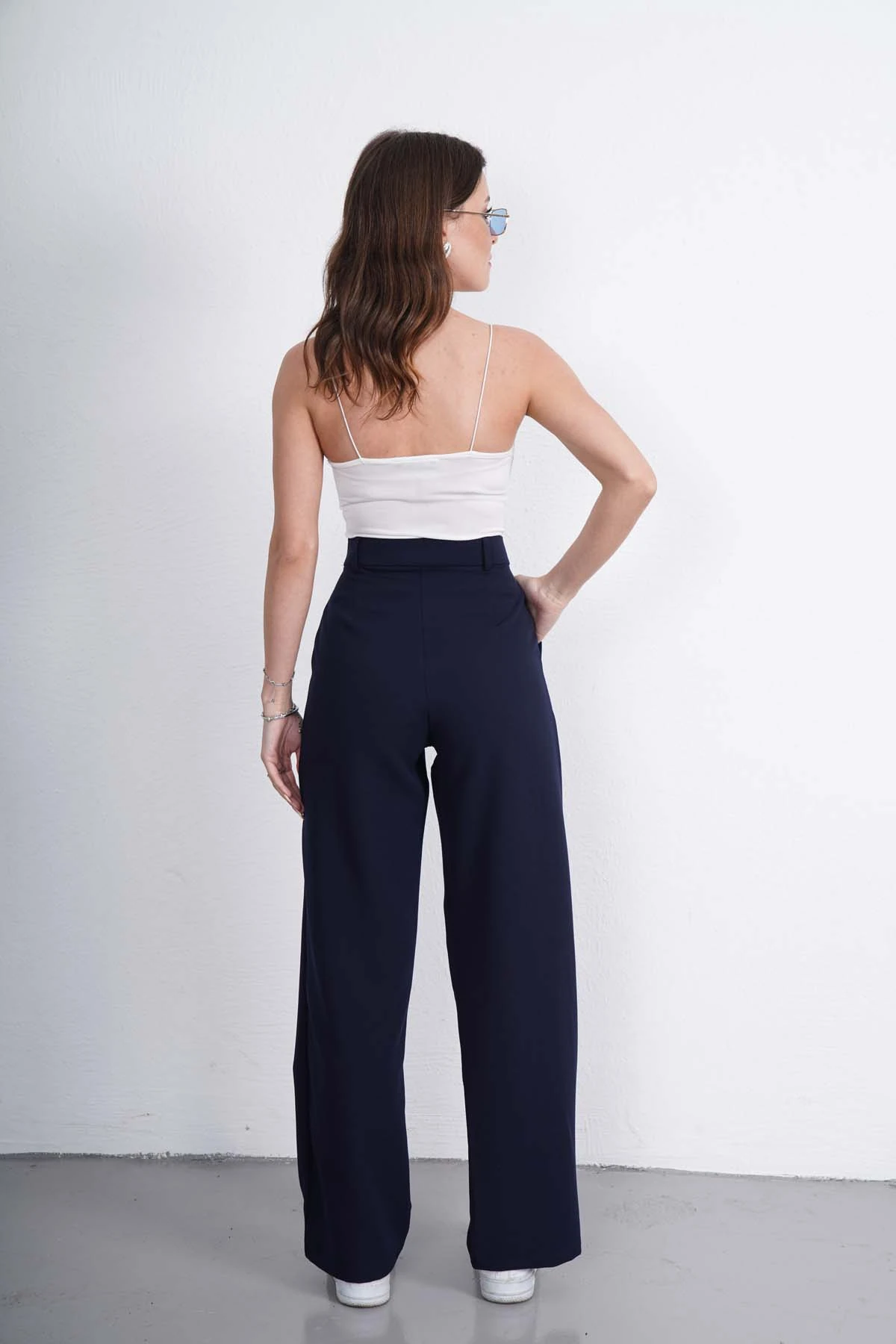 Yüksek Bel Önü Pileli Palazzo Pantolon