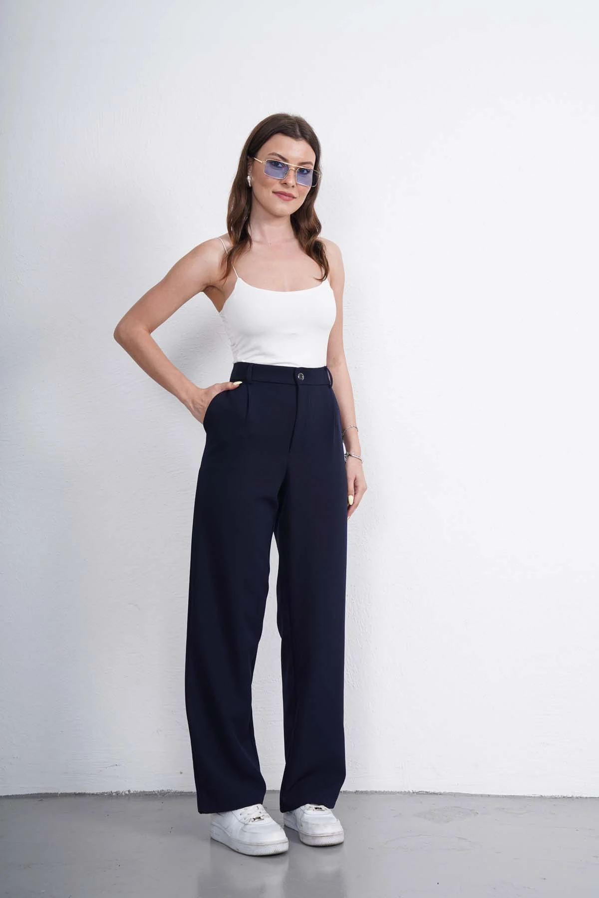 Yüksek Bel Önü Pileli Palazzo Pantolon