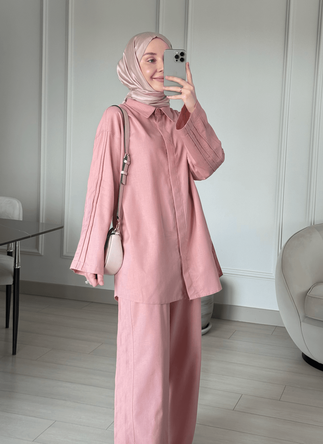 Elle Keten Takım - Pembe