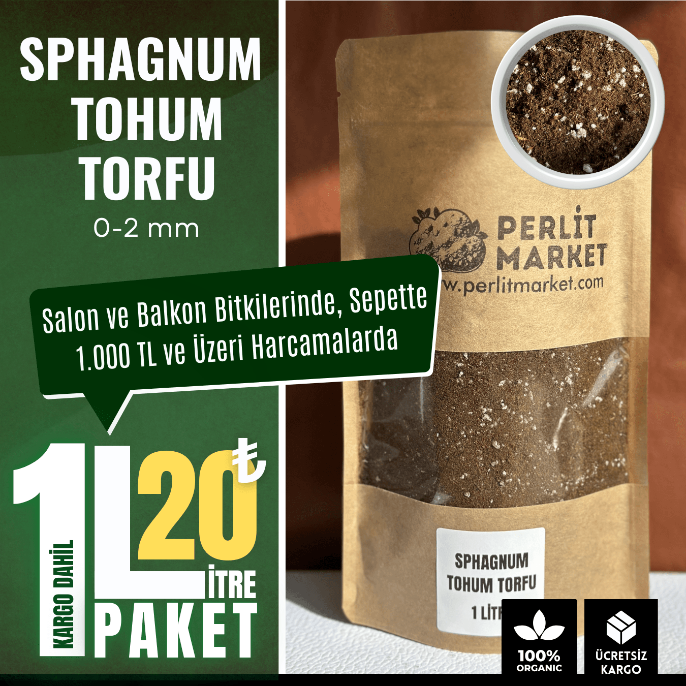 Sphagnum Tohum Torfu 0-2mm (1 Litre)