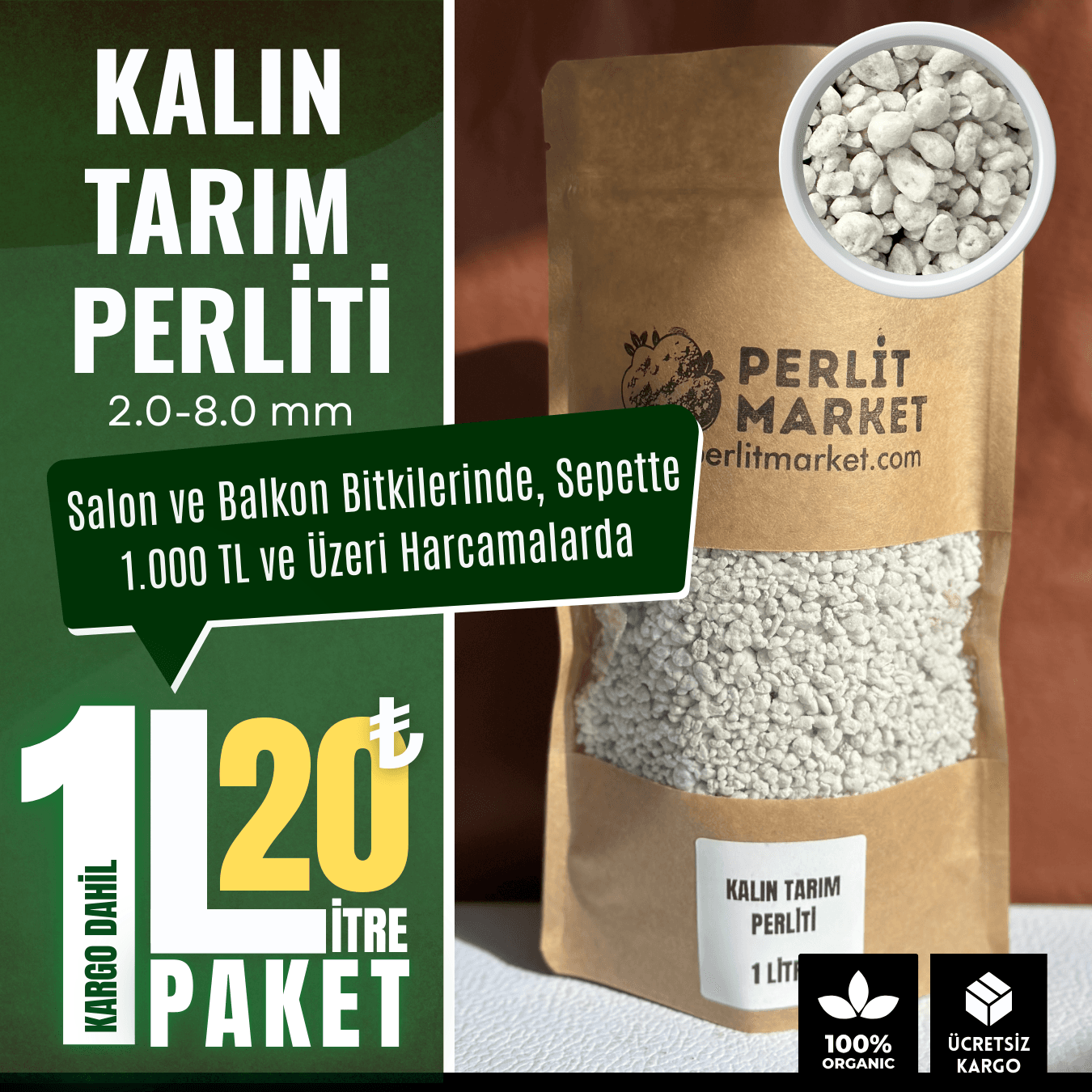 Kalın Tarım Perliti 2-8mm (1 Litre)