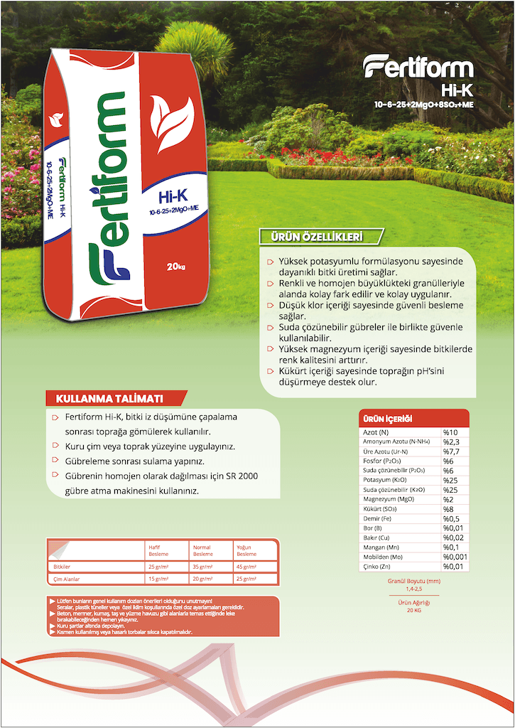 Fertiform HI-K 10-6-25 + 2MgO + 8SO₃ + ME | 20 kg – İstanbul Nakliye Dahil
