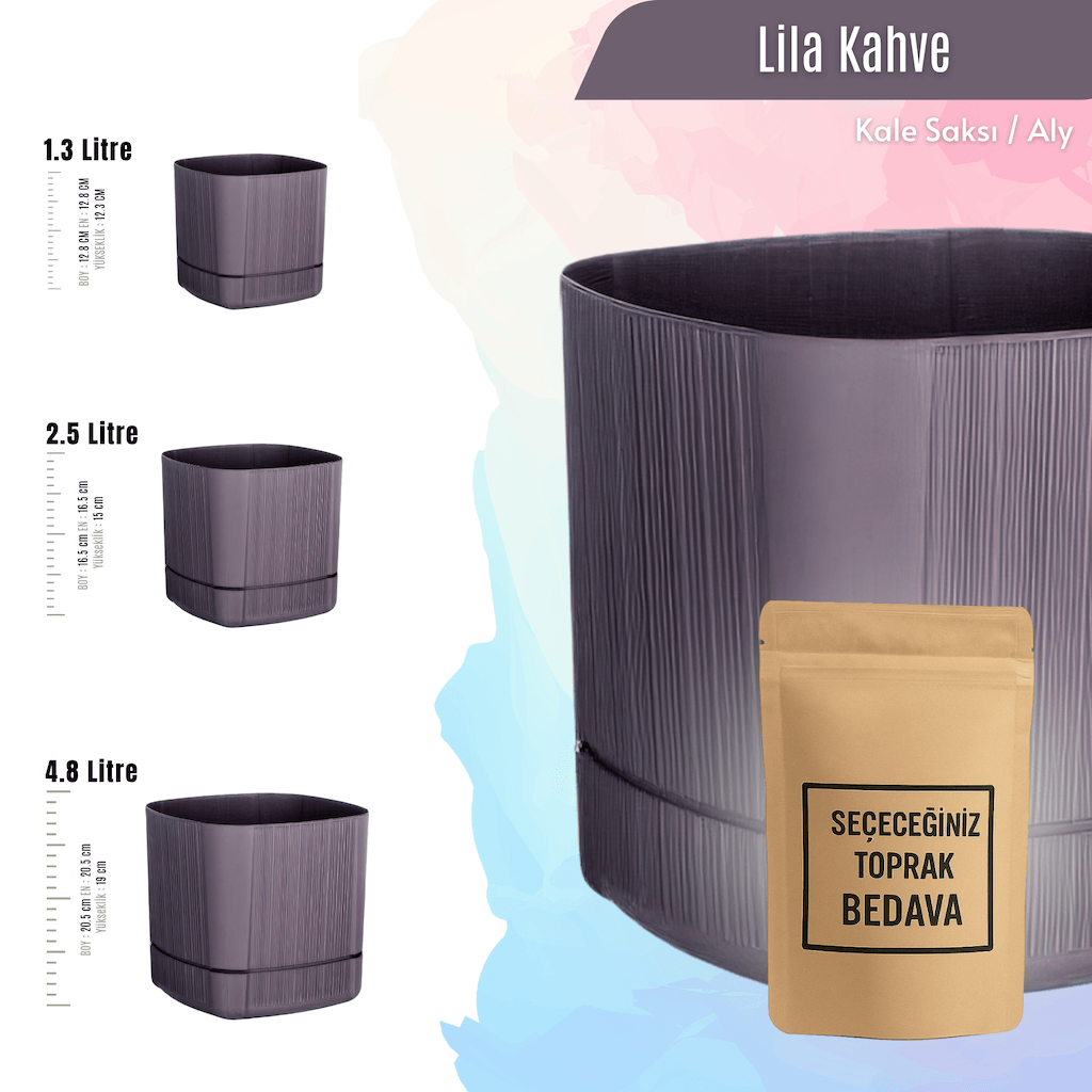 Kale Tabaklı Bitki Saksısı | Seçilebilir Renk, Litre ve Bitki Türüne Özel Ücretsiz Toprak (1.3L/2.5L/4.8L) 