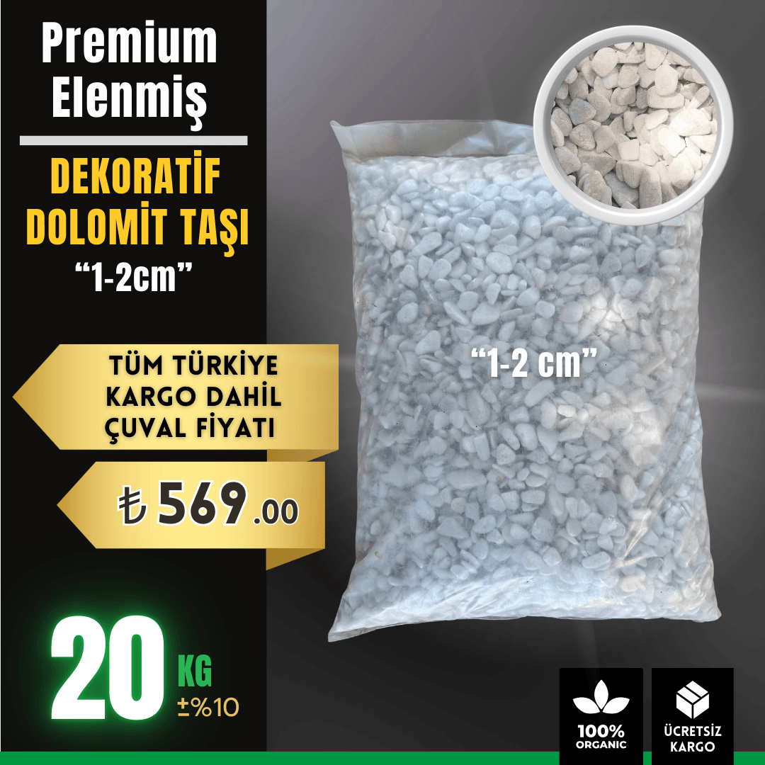 Dekoratif Beyaz Dolomit Taşı (1-2 cm) | Bahçe ve Peyzaj | 20Kg