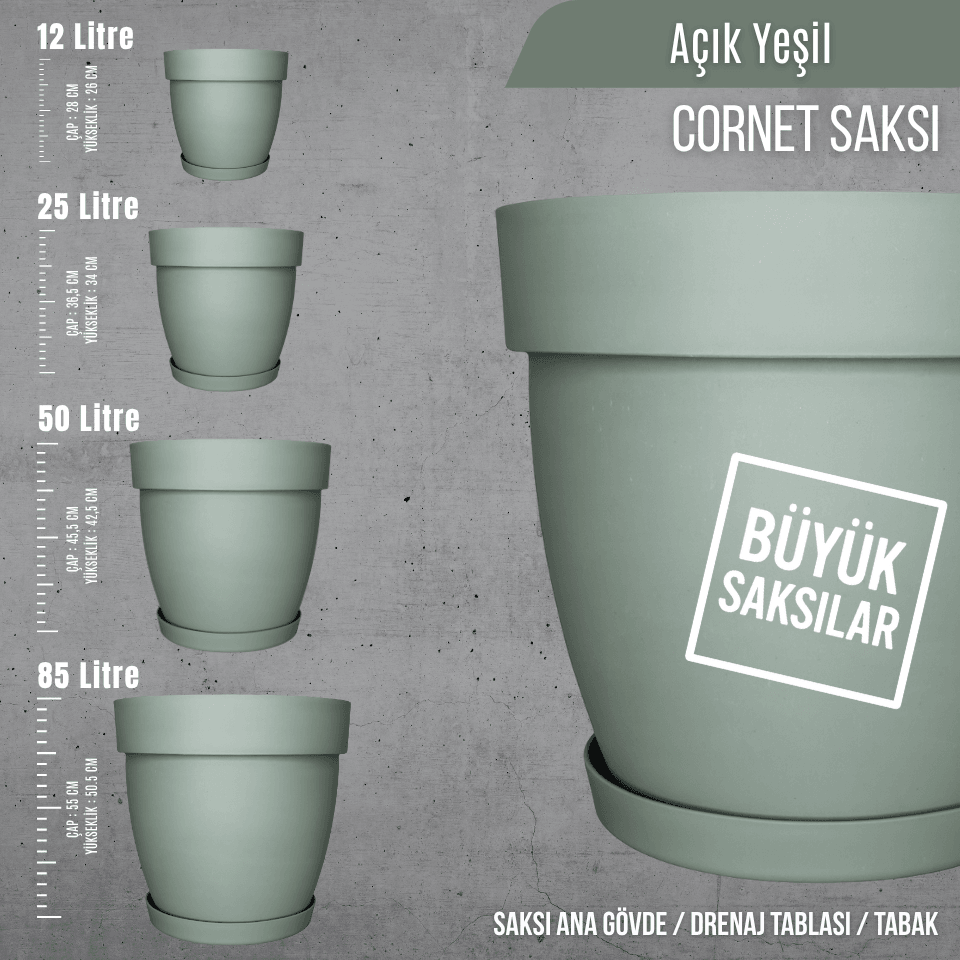 Cornet İç ve Dış Mekan Büyük Saksı Modelleri - 4 Renk 4 Boy (12L / 25L / 50L / 85L)