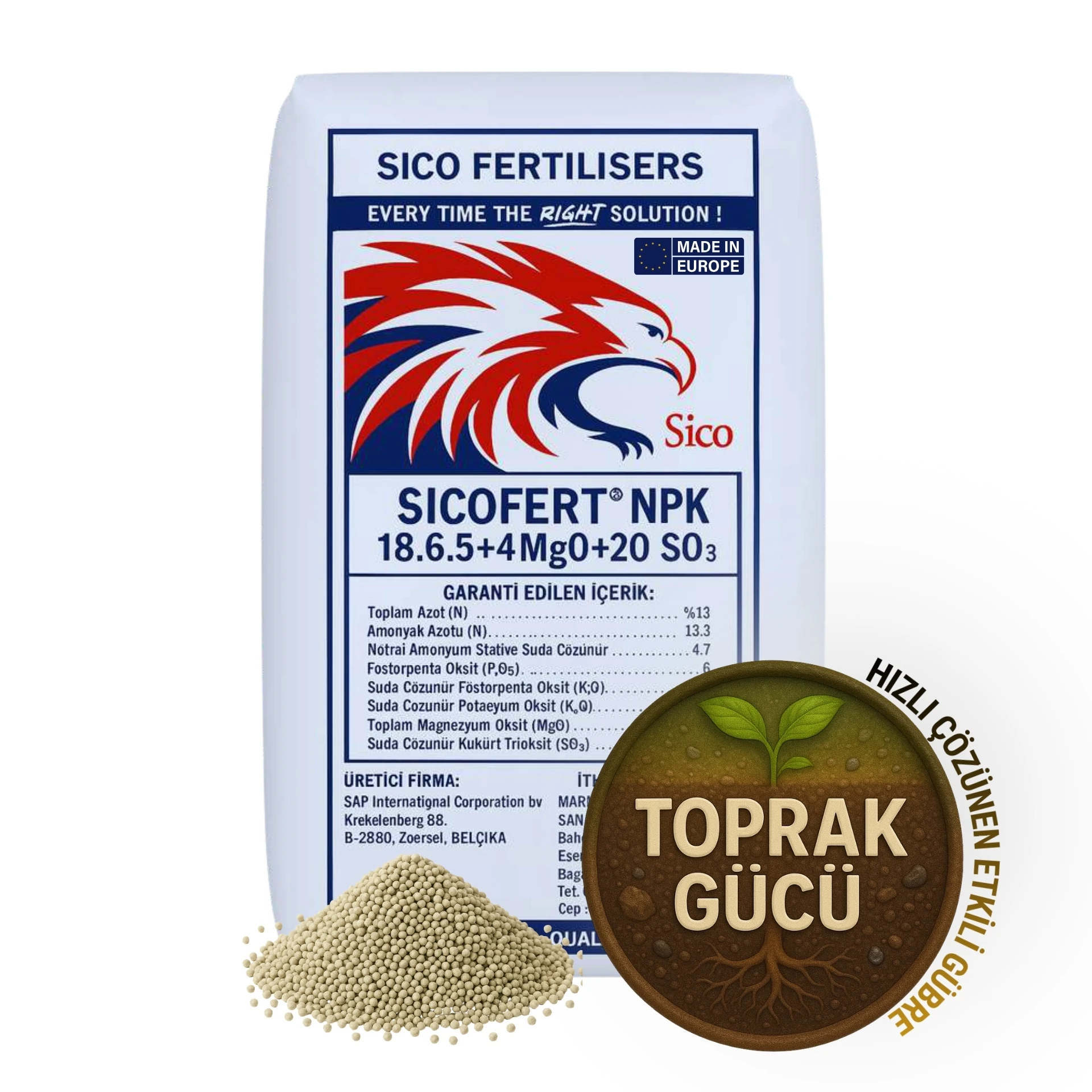 SICOFERT NPK GÜBRE | 18-06-05+4MGO+20SO₃ | 25 KG