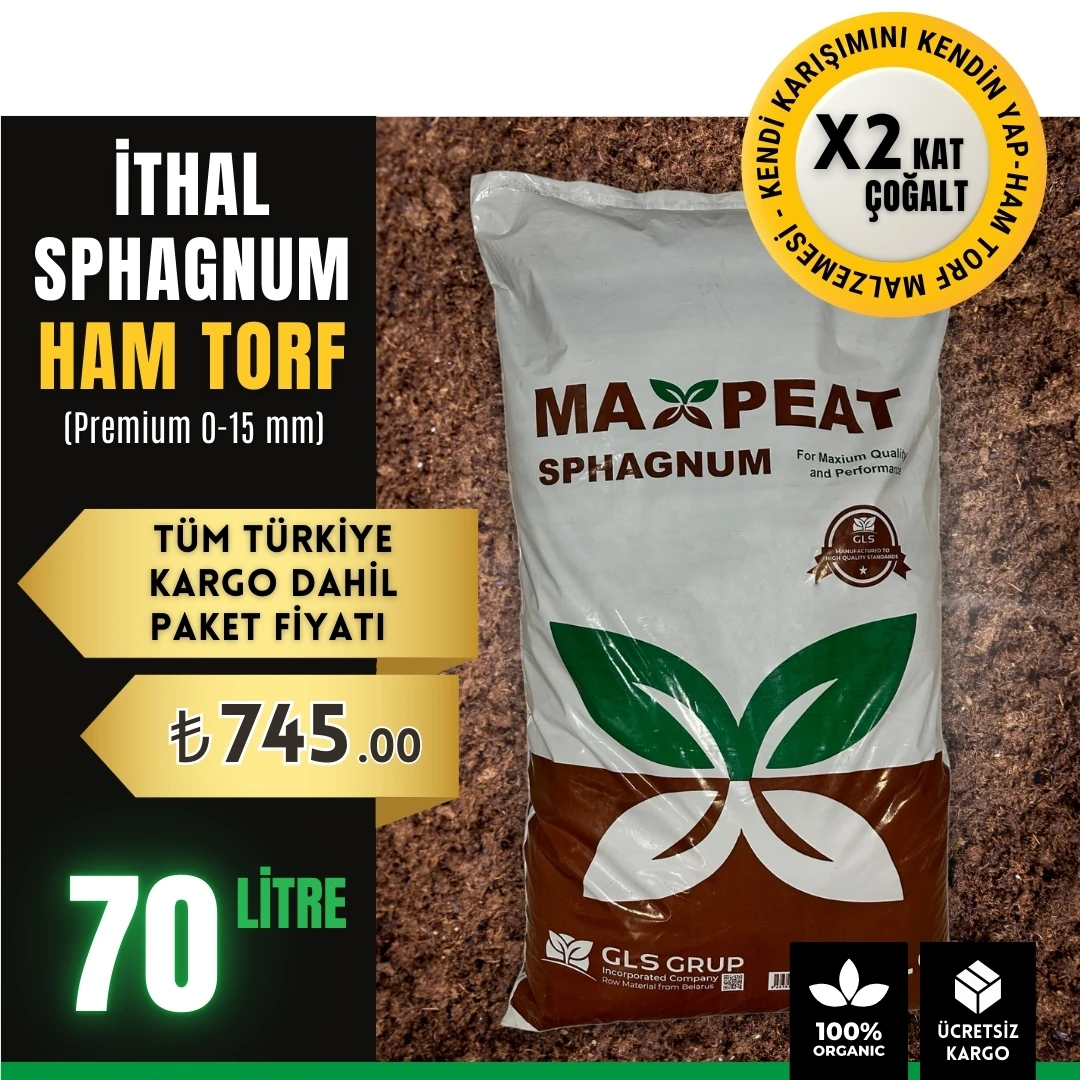 70 Litre MaxPeat Sphagnum ithal Torf (0-15mm Premium Kalite)