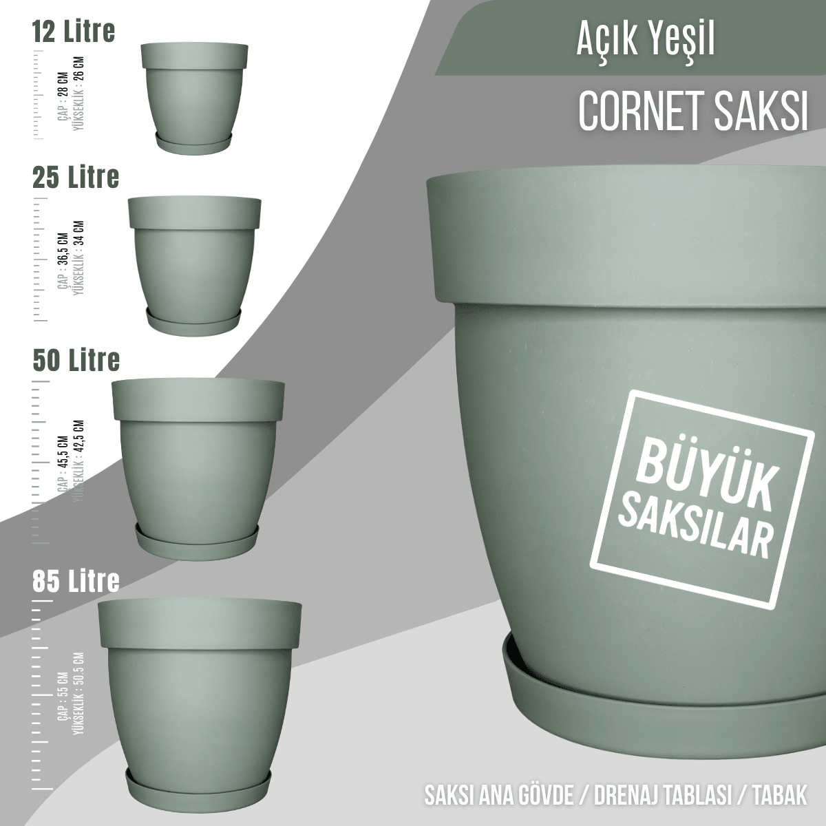 Cornet İç ve Dış Mekan Büyük Saksı Modelleri - 4 Renk 4 Boy (12L / 25L / 50L / 85L)