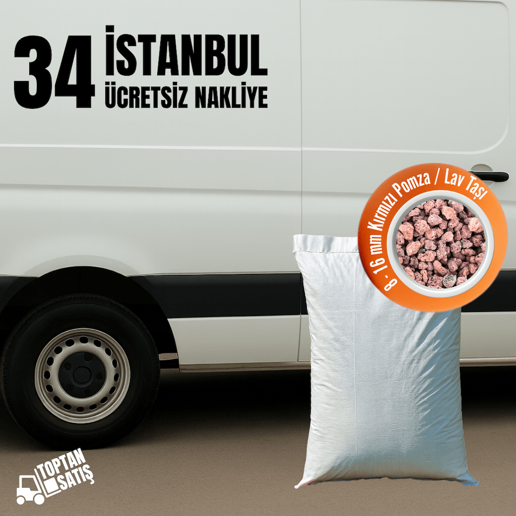 8–16 mm Kırmızı Pomza (Lav Taşı) | 35 Litre (20 kg) – İstanbul Nakliye Dahil