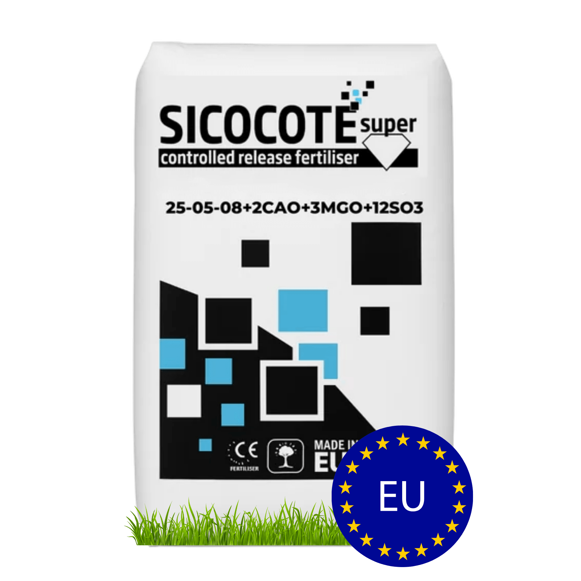 Sicocote SUPER 25-05-08 + 2CaO + 3MgO + 12SO₃ | Kontrollü Salınımlı Çim ve Peyzaj Gübresi (3-4 Ay Etkili) | 25 KG