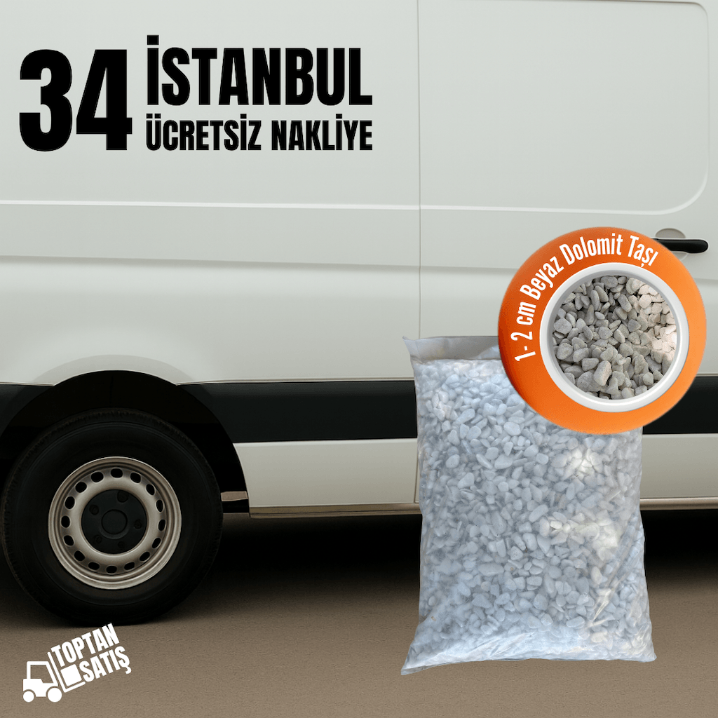 1–2 cm Beyaz Dolomit Taşı | 35 Litre (20 kg) – İstanbul Nakliye Dahil