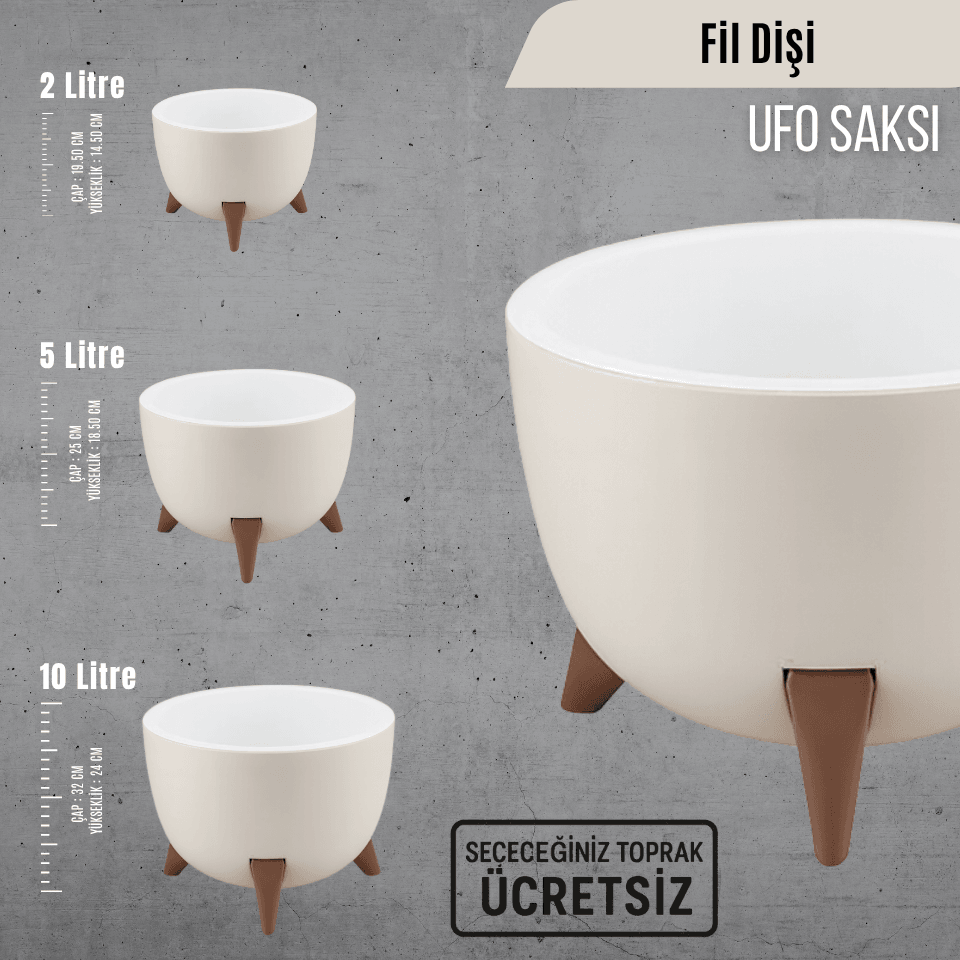 UFO Saksı Serisi | Seçilebilir Renk, Litre ve Bitki Türüne Özel Ücretsiz Toprak (2L/5L/10L)