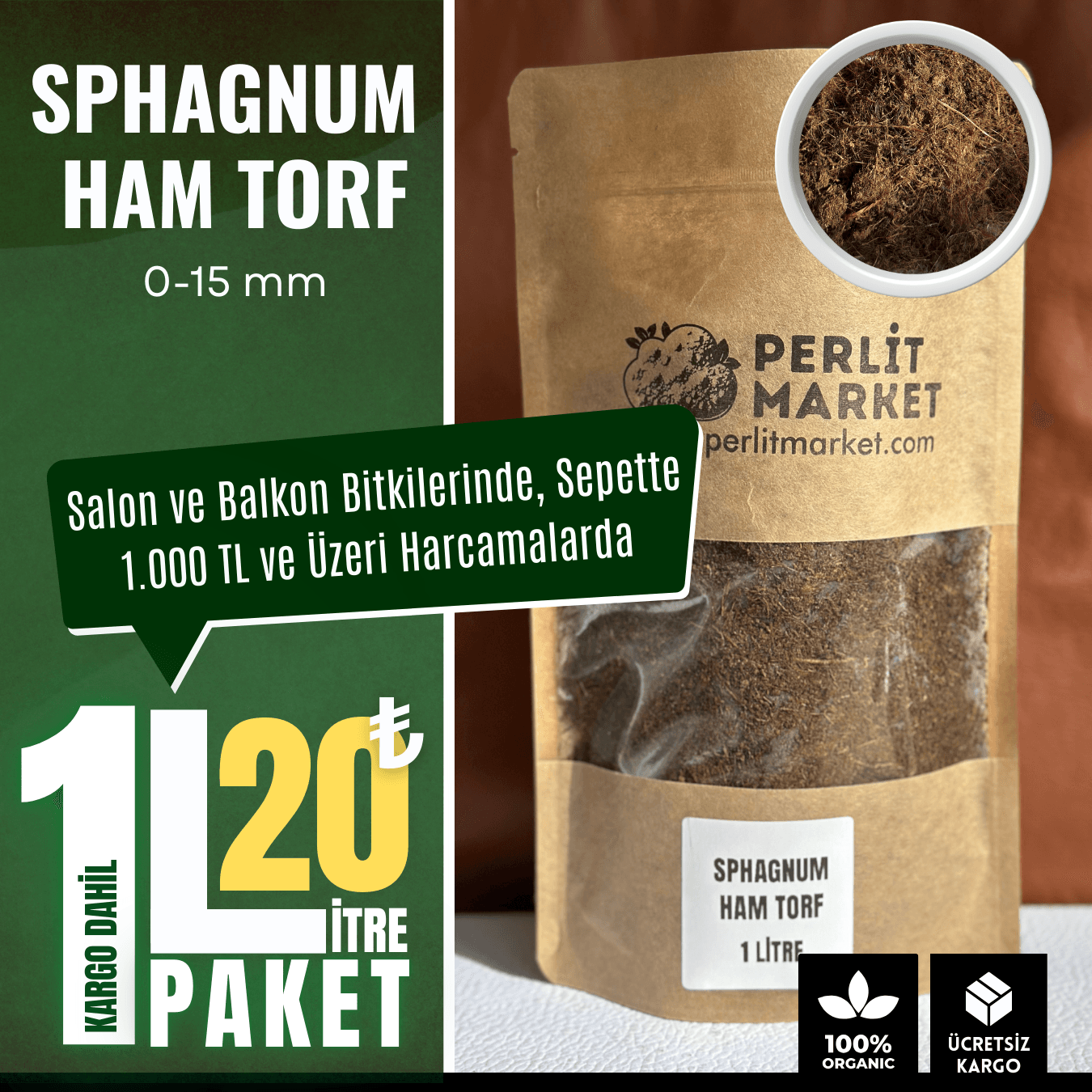 Sphagnum Ham Torf 0-15mm (1 Litre)