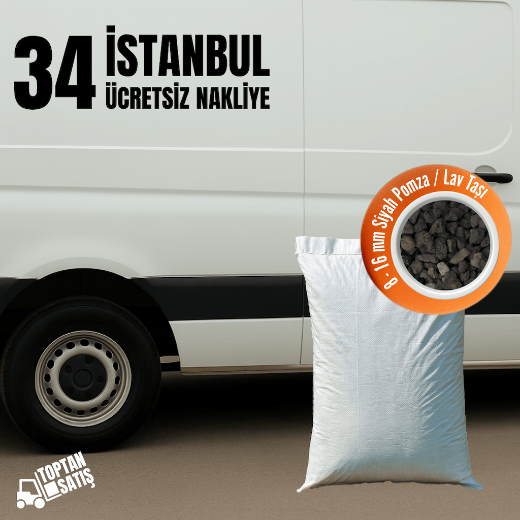 8–16 mm Siyah Pomza (Lav Taşı) | 35 Litre (20 kg) – İstanbul Nakliye Dahil