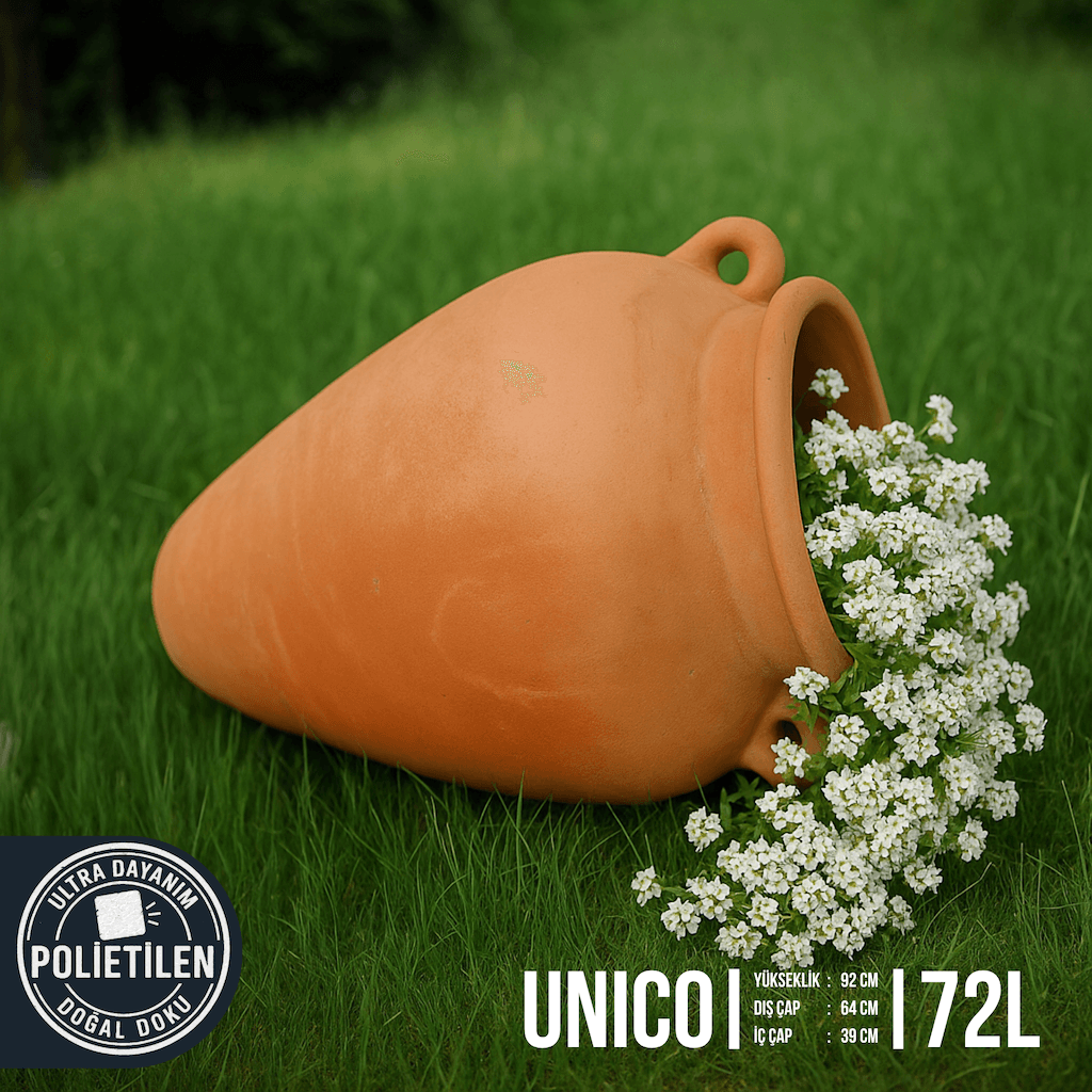 UNICO Amfora Saksı | Doğal Doku Lüks Polietilen Bahçe ve Teras Saksısı (92x64 cm – 72 Litre)