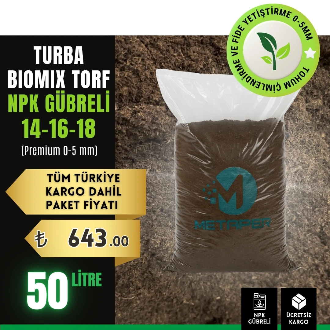 Turba Biomix Torf NPK Gübreli 14-16-18 (Premium 0-5 mm) – 50 Litre