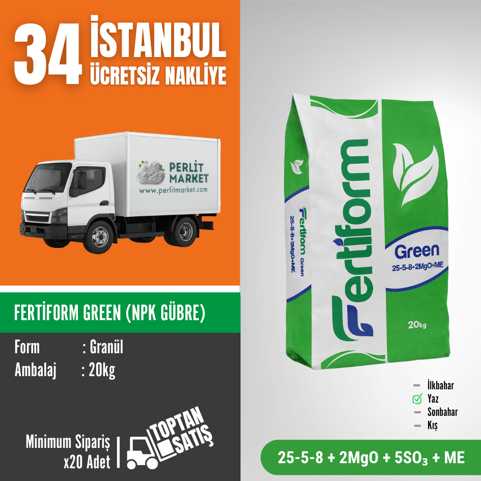 Fertiform Green 25-5-8 + 2MgO + 5SO₃ + ME | 20 kg – İstanbul Nakliye Dahil