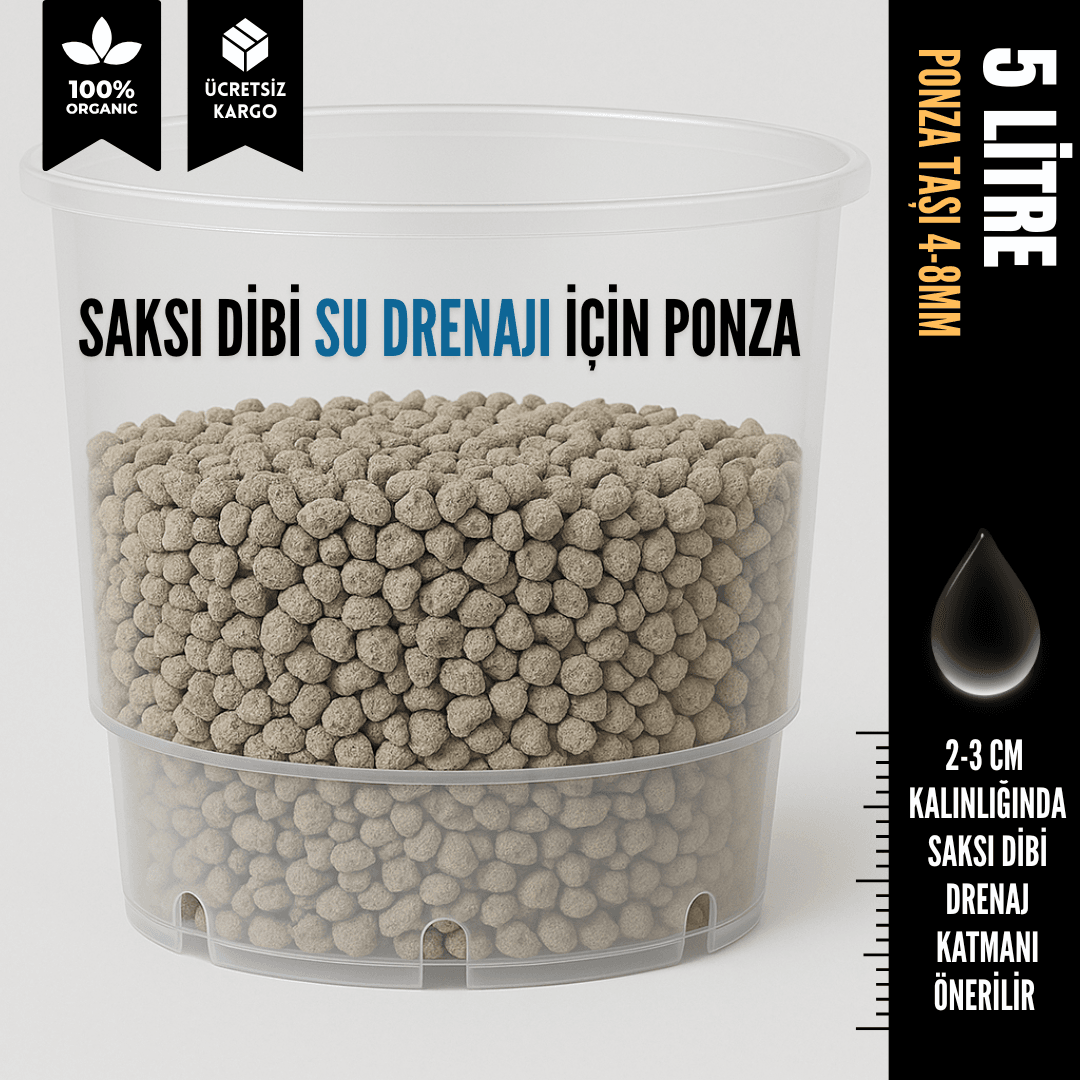 Saksı Dibi Su Drenajı için Ponza Taşı (5 Litre | 4–8 mm Tane Boyu)