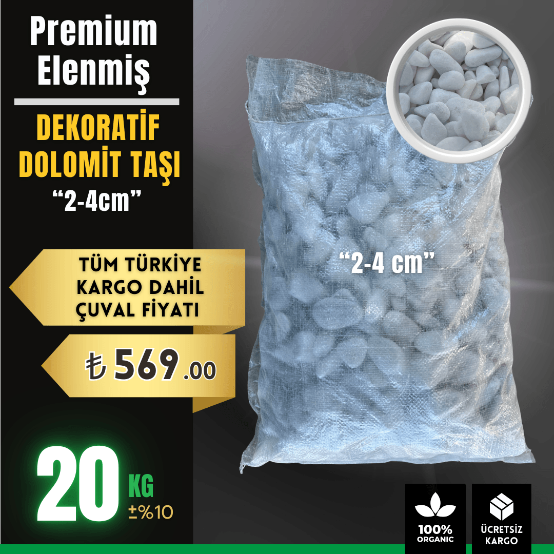 Dekoratif Beyaz Dolomit Taşı (2-4 cm) | Bahçe ve Peyzaj | 20Kg