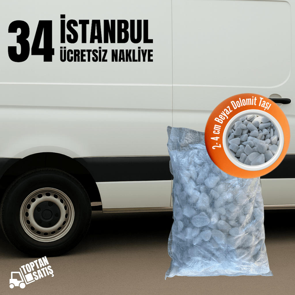 2–4 cm Beyaz Dolomit Taşı | 35 Litre (20 kg) – İstanbul Nakliye Dahil