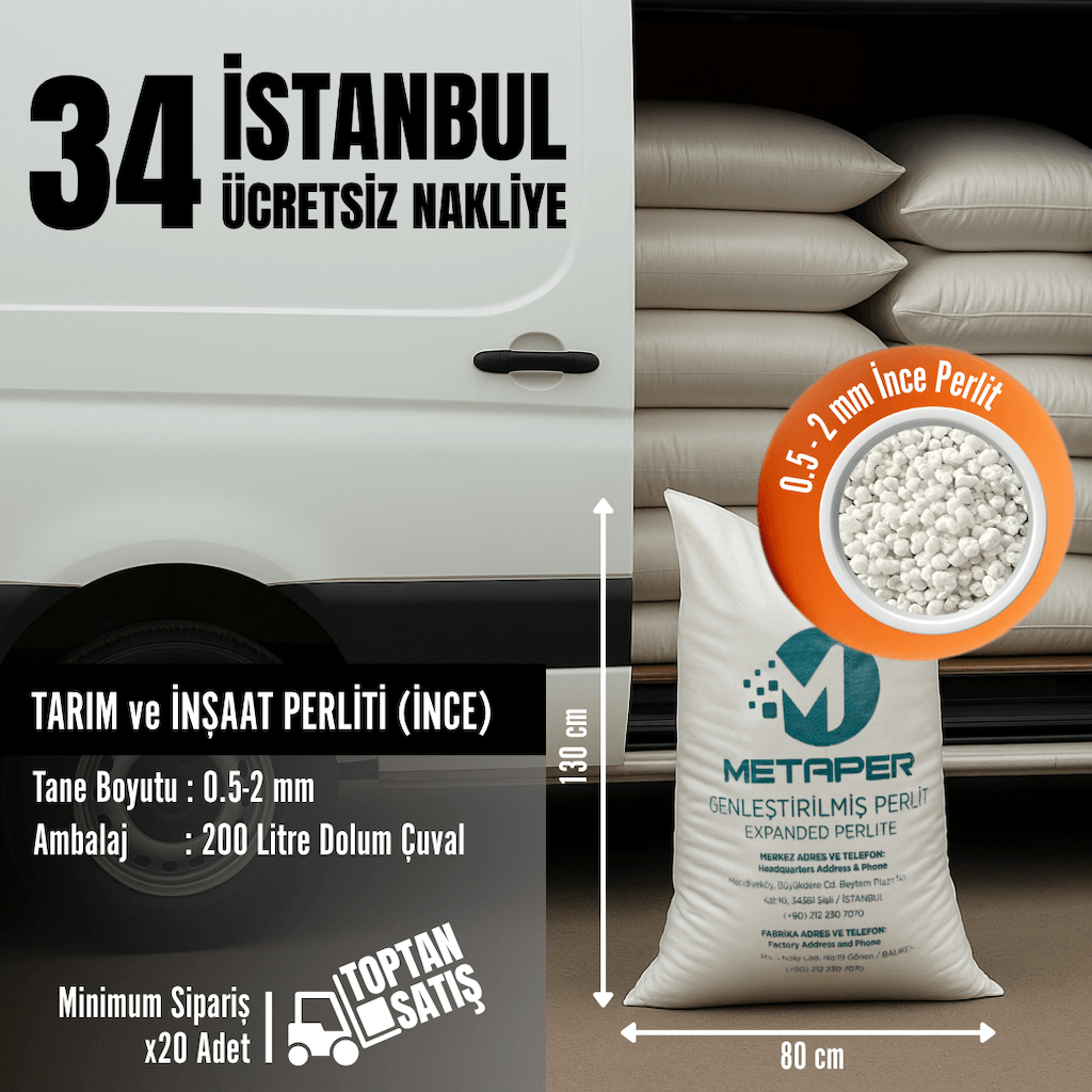Tarım ve İnşaat Perliti 0.5–2 mm (İnce) | 200 Litre Çuval – İstanbul Nakliye Dahil