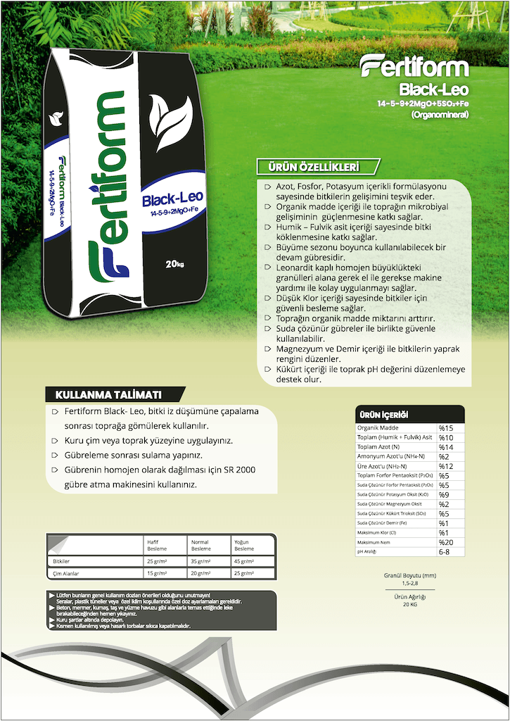 Fertiform Black-Leo 14-5-9 + 2MgO + 5SO₃ + Fe | 20 kg – İstanbul Nakliye Dahil