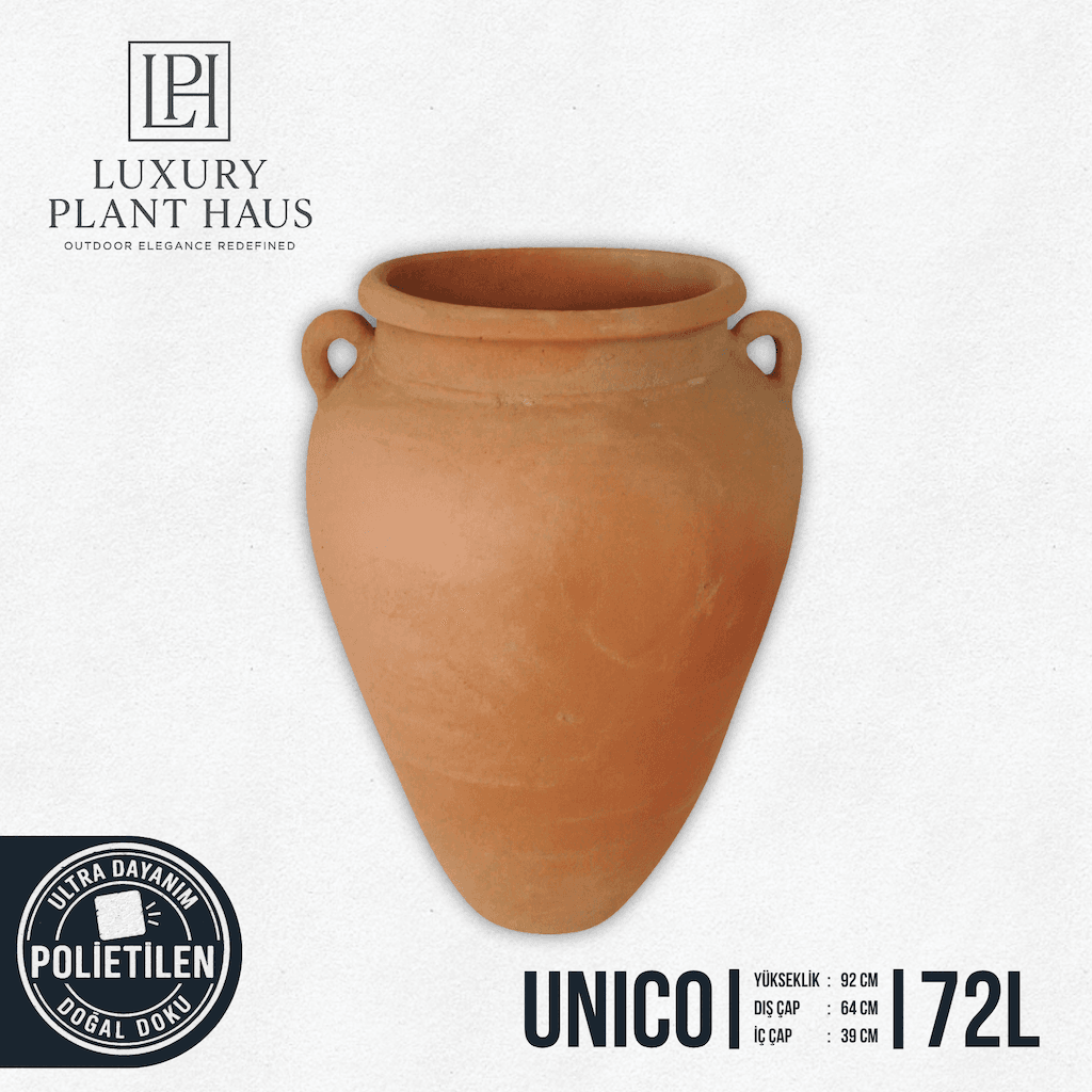 UNICO Amfora Saksı | Doğal Doku Lüks Polietilen Bahçe ve Teras Saksısı (92x64 cm – 72 Litre)