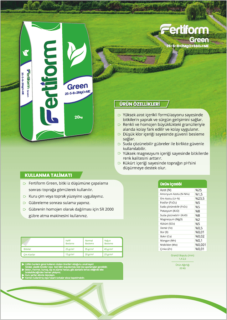 Fertiform Green 25-5-8 + 2MgO + 5SO₃ + ME | 20 kg – İstanbul Nakliye Dahil