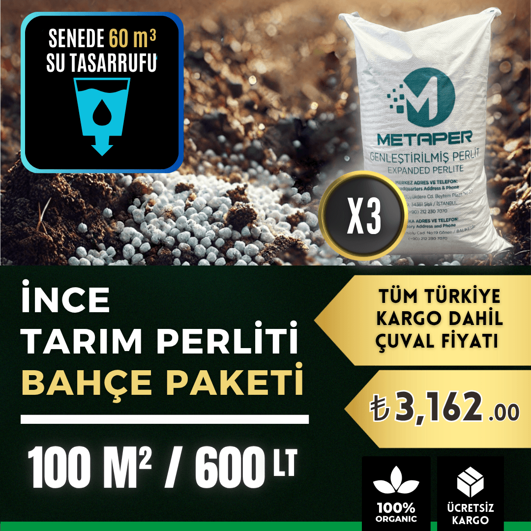 İnce Tarım Perliti Bahçe Paketi – 100 m² / 600 Litre (3 Çuval)